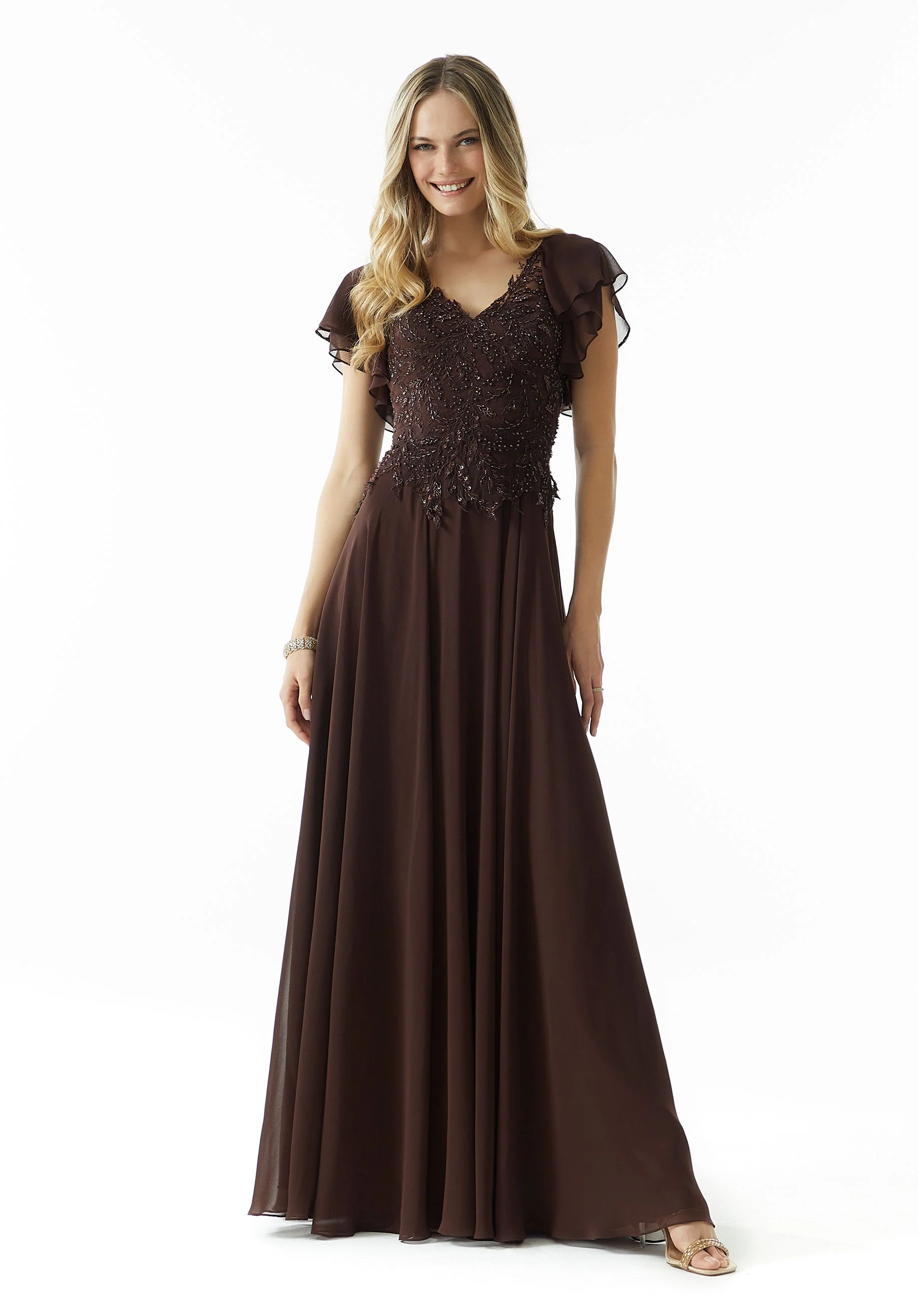A-line Chiffon Evening Gown with Beaded Embroidery - Image 3