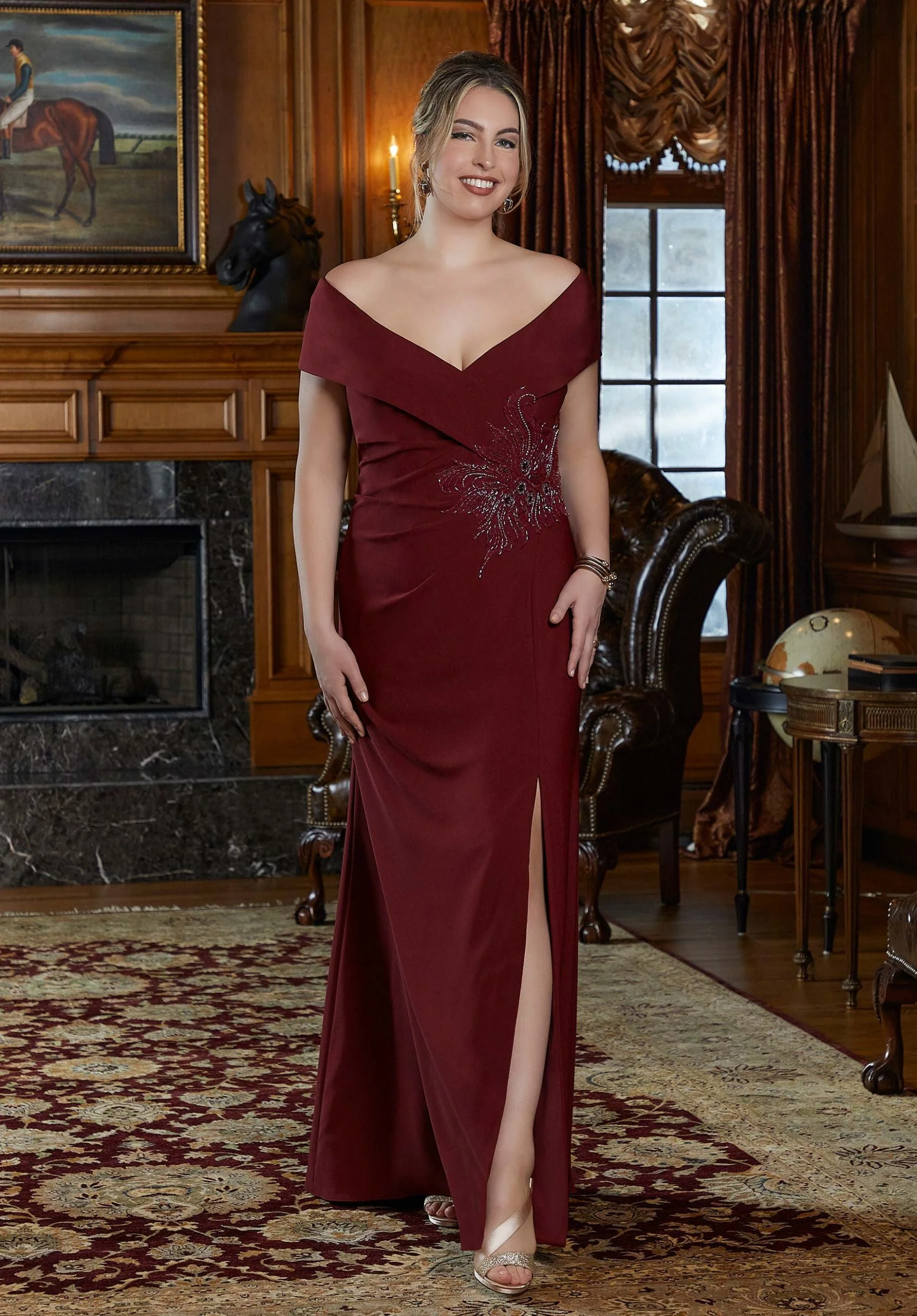 A-Line Evening Gown in Crepe with Front Slit