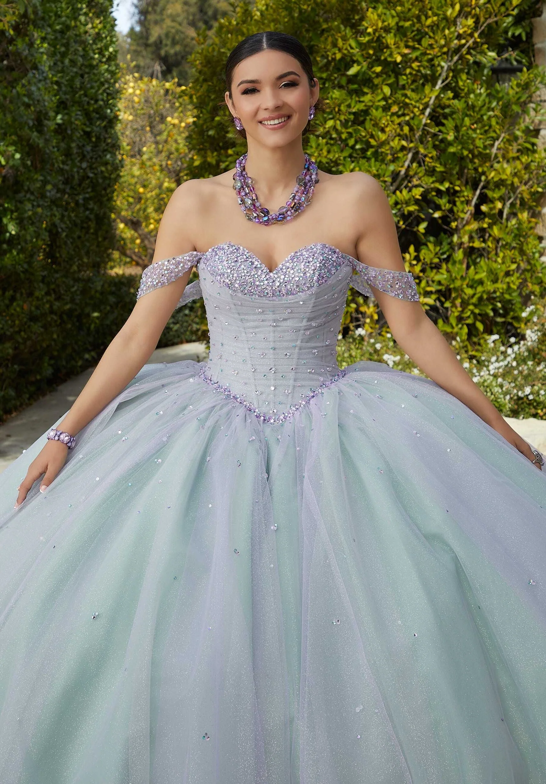 Allover Glitter and Jewel Beaded Quinceañera Dress - Image 2