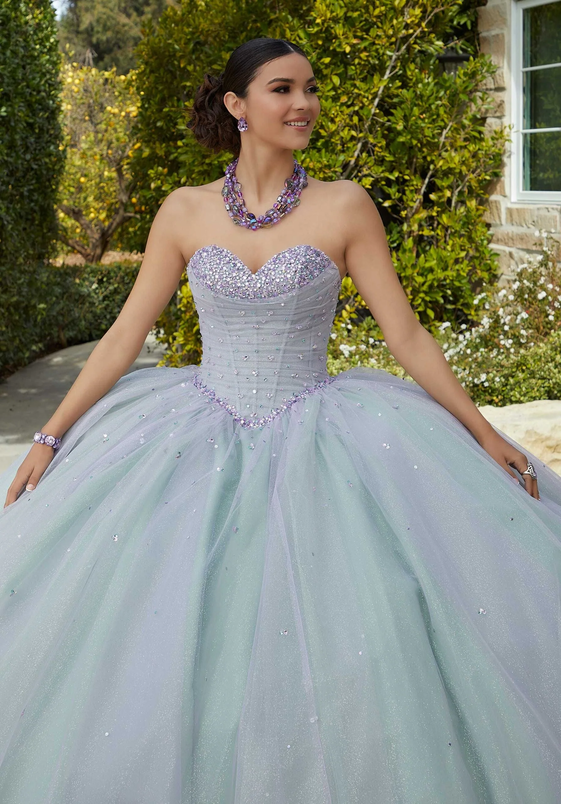 Allover Glitter and Jewel Beaded Quinceañera Dress - Image 3