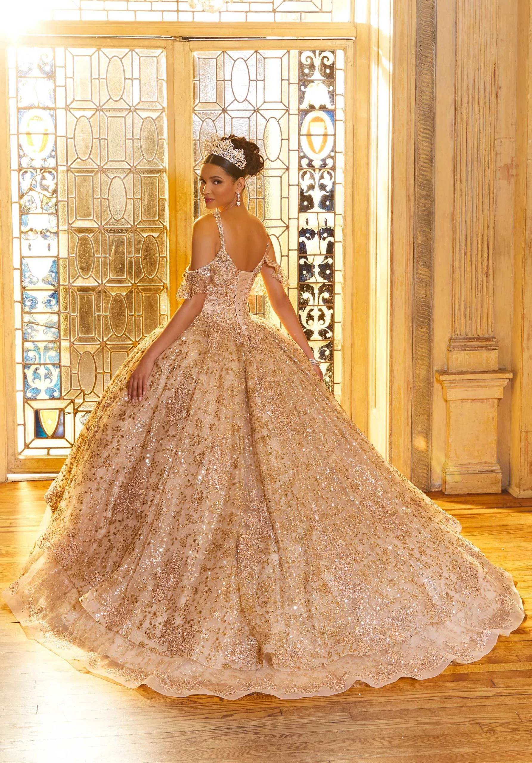 Allover Patterned Sequined Quinceañera Dress - Image 3