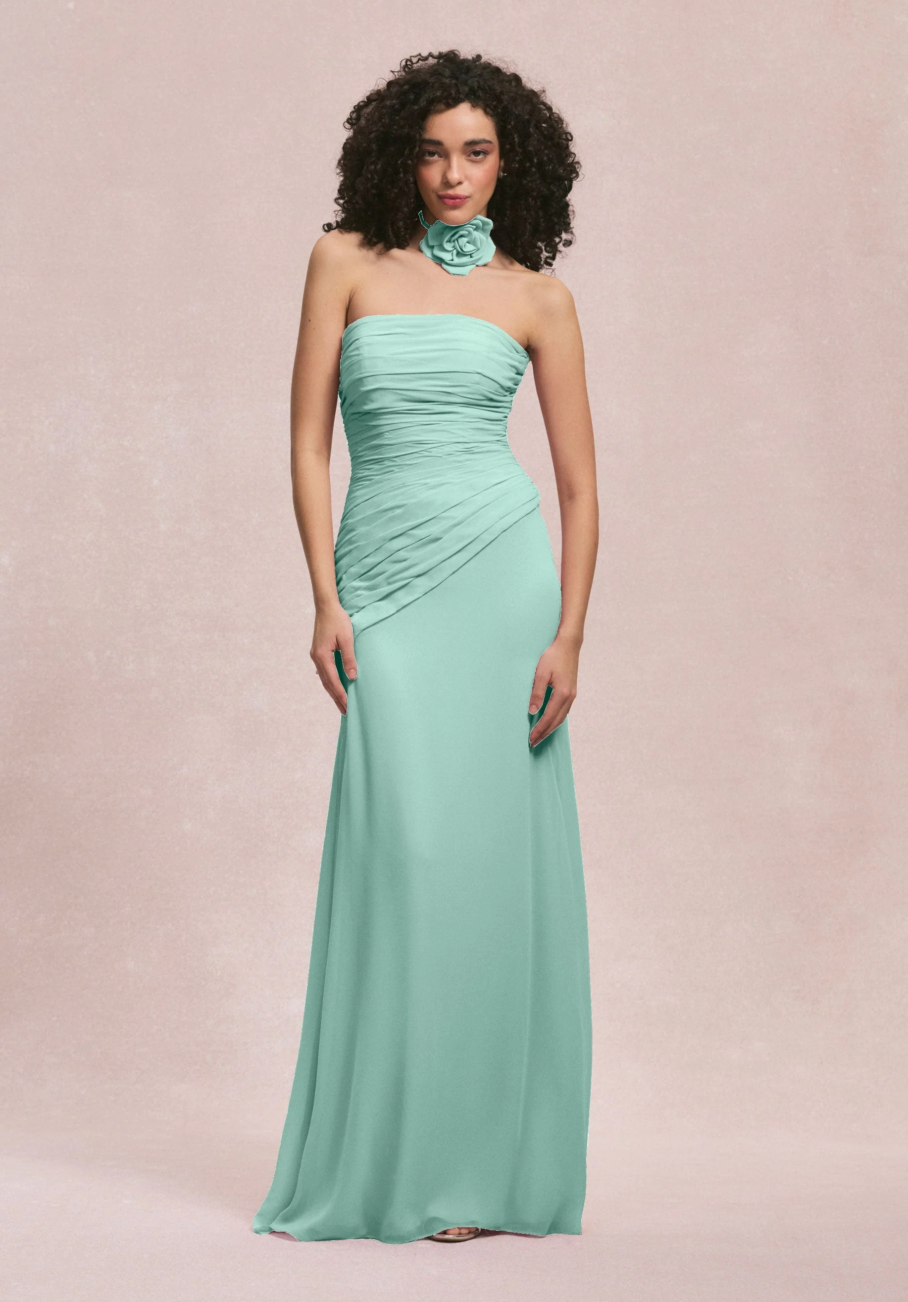 Asymmetric Dropped Waist Chiffon Bridesmaid Dress - Image 36
