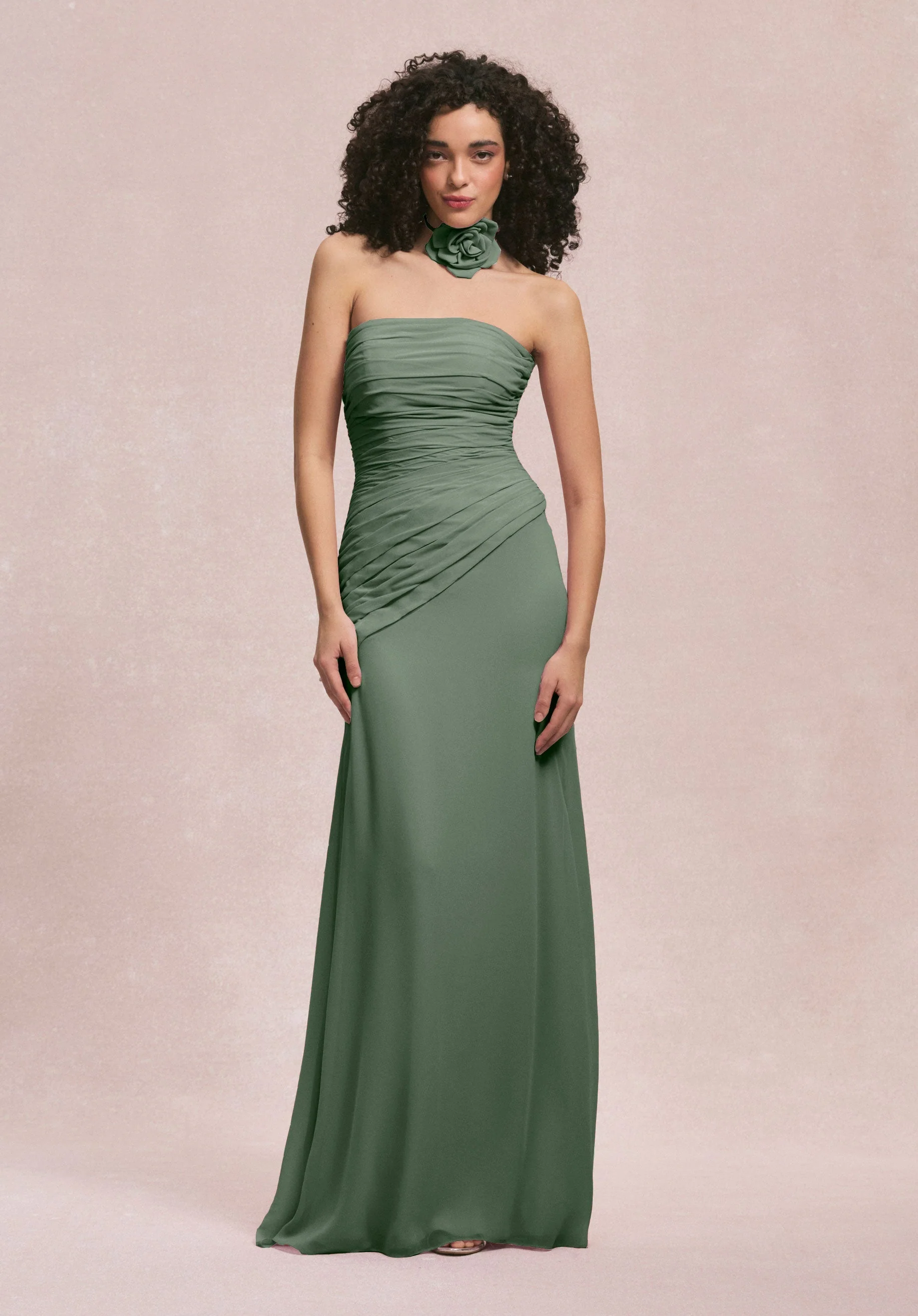 Asymmetric Dropped Waist Chiffon Bridesmaid Dress - Image 37