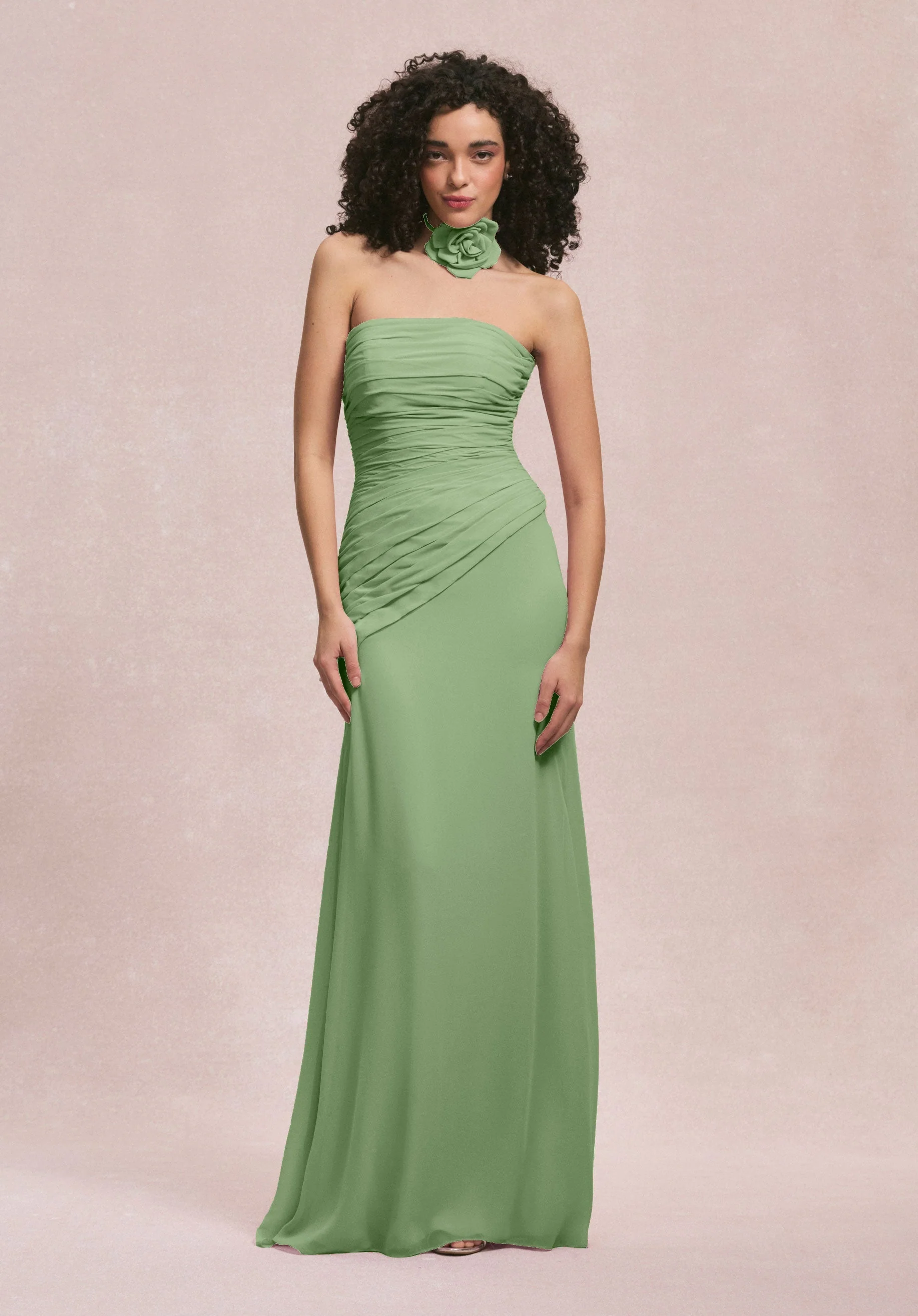 Asymmetric Dropped Waist Chiffon Bridesmaid Dress - Image 45