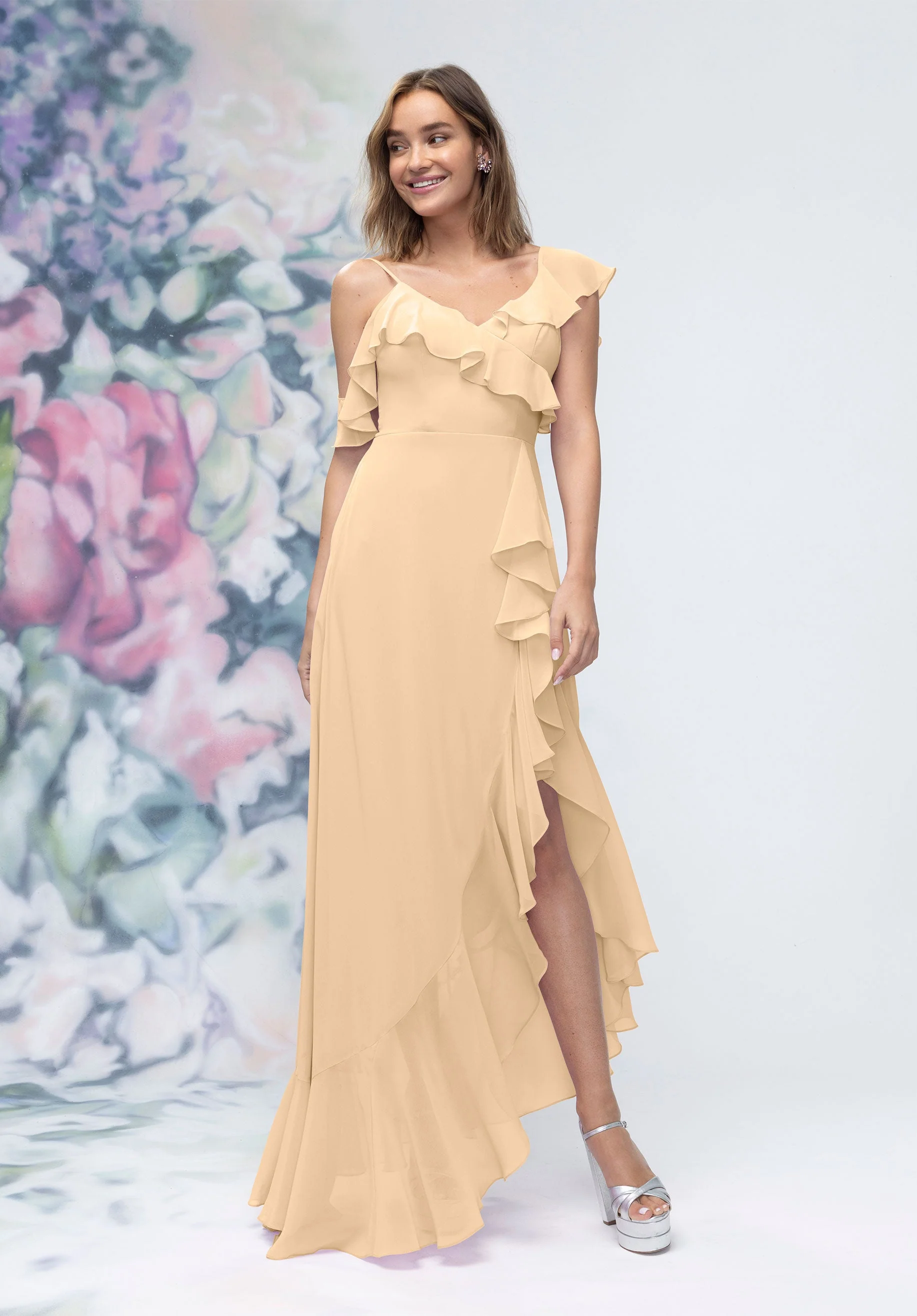 Asymmetrical Cascading Ruffle Chiffon Bridesmaid Dress - Image 12