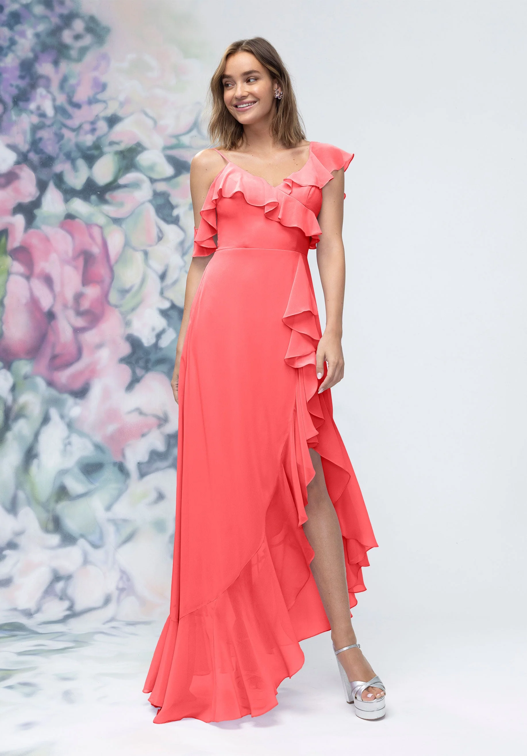 Asymmetrical Cascading Ruffle Chiffon Bridesmaid Dress - Image 14