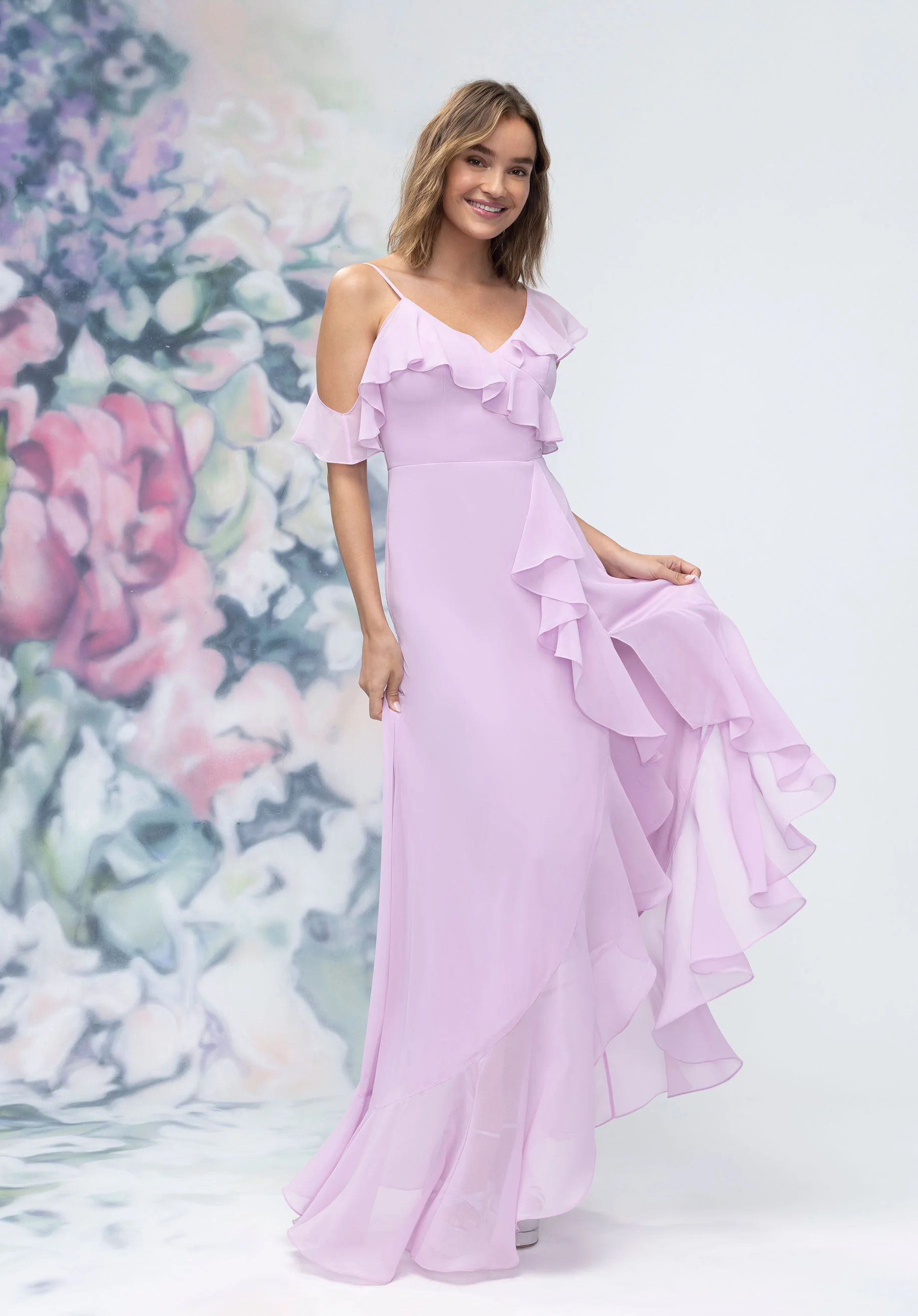 Asymmetrical Cascading Ruffle Chiffon Bridesmaid Dress - Image 2