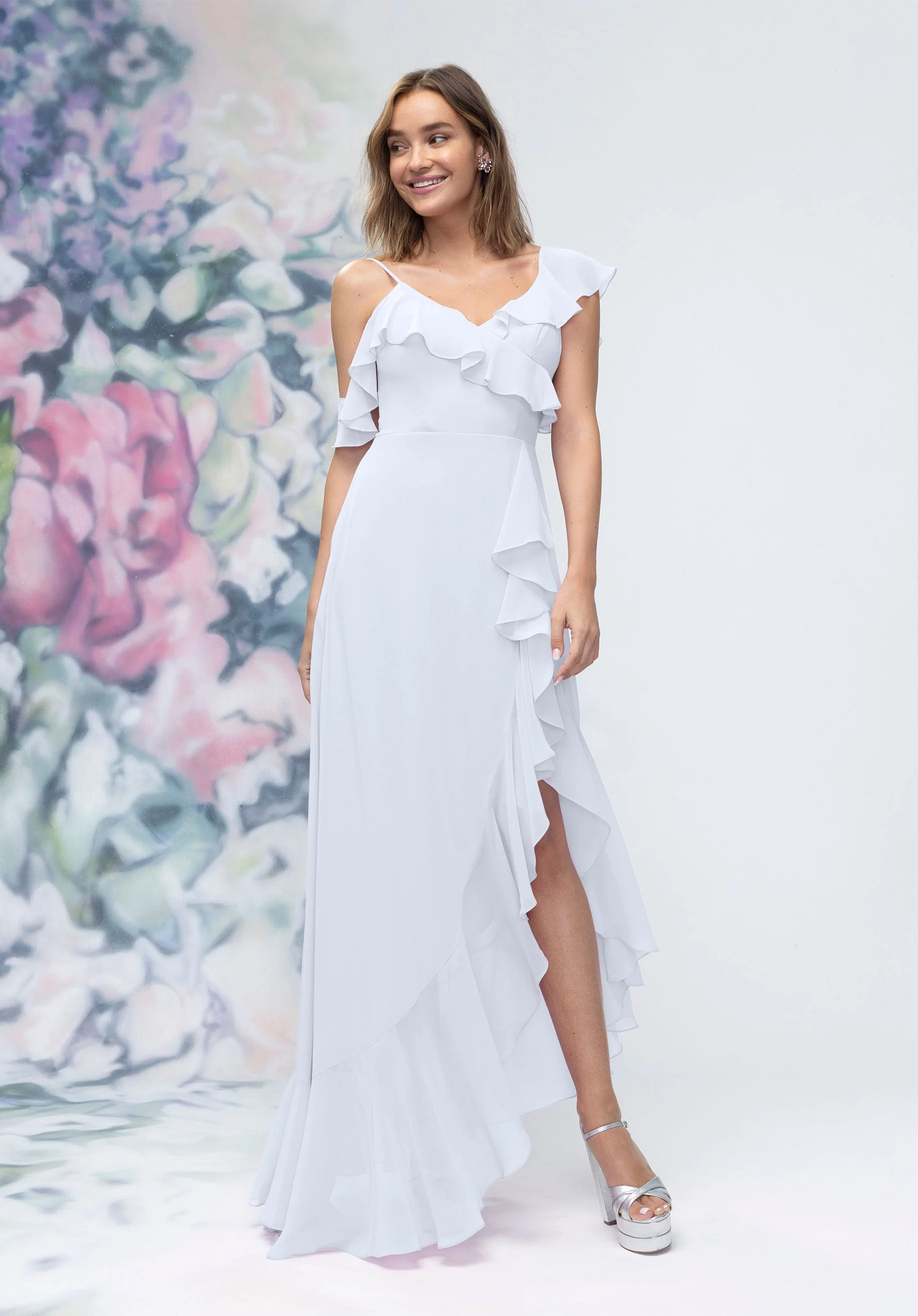 Asymmetrical Cascading Ruffle Chiffon Bridesmaid Dress - Image 28
