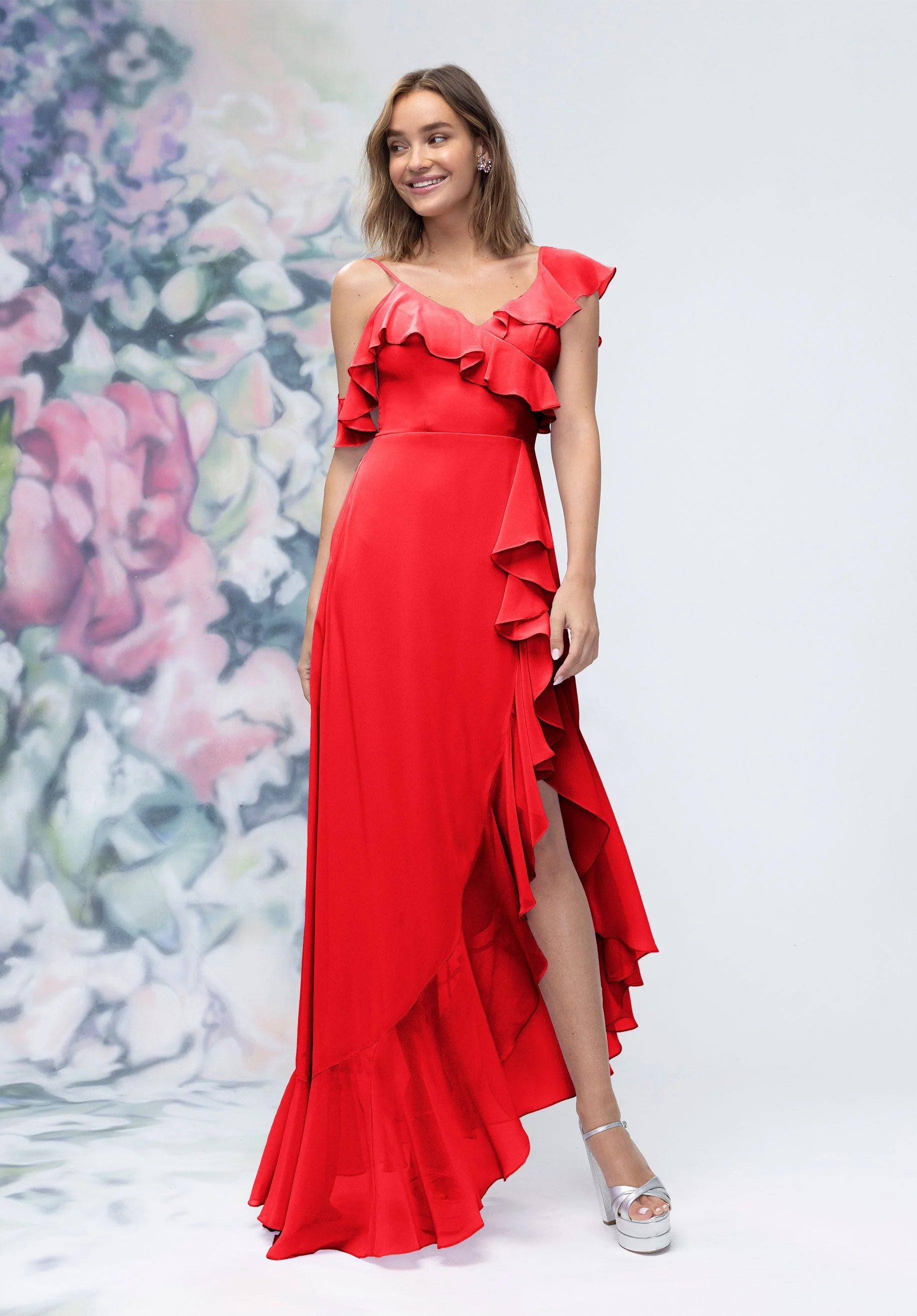 Asymmetrical Cascading Ruffle Chiffon Bridesmaid Dress - Image 30