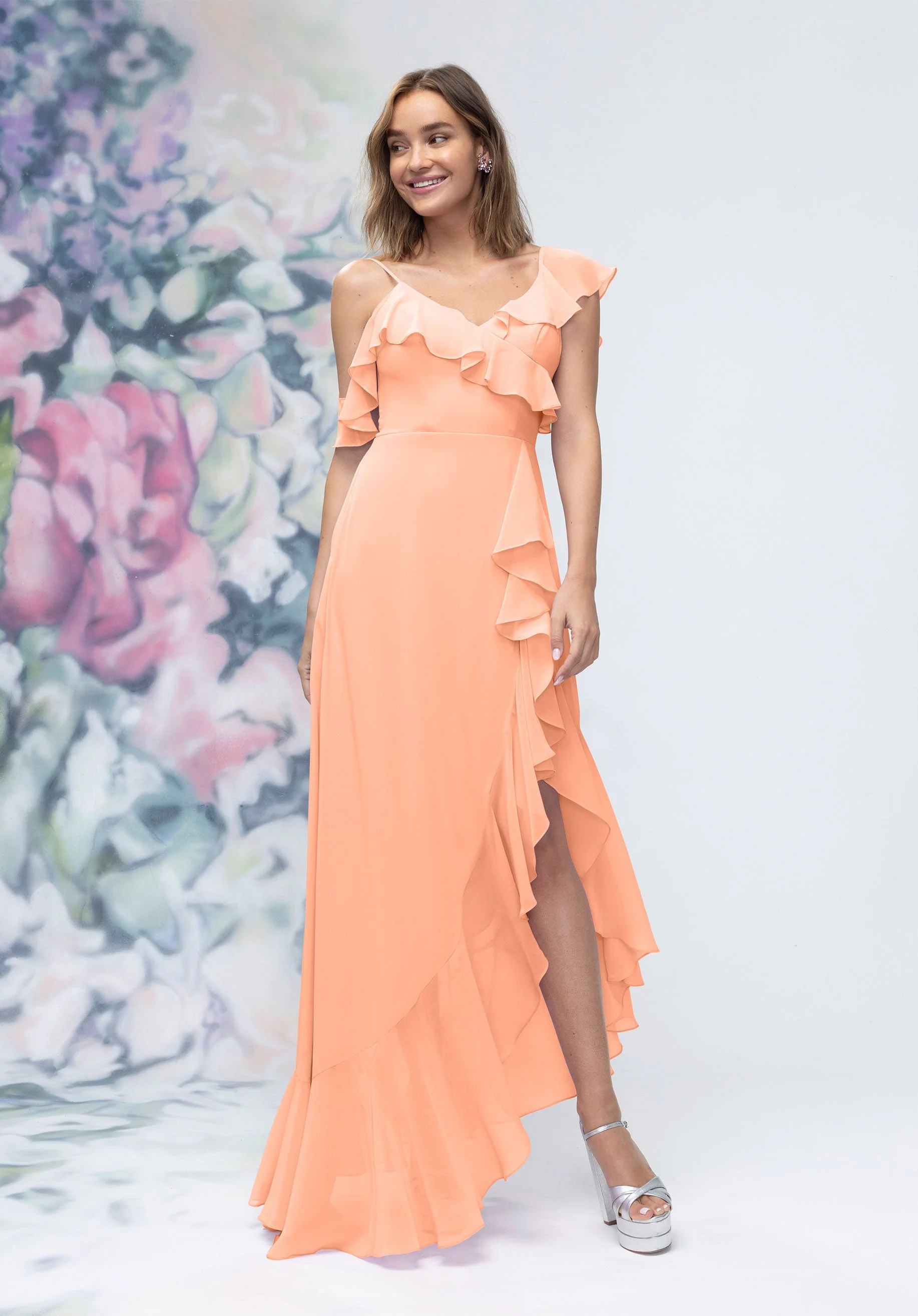 Asymmetrical Cascading Ruffle Chiffon Bridesmaid Dress - Image 38