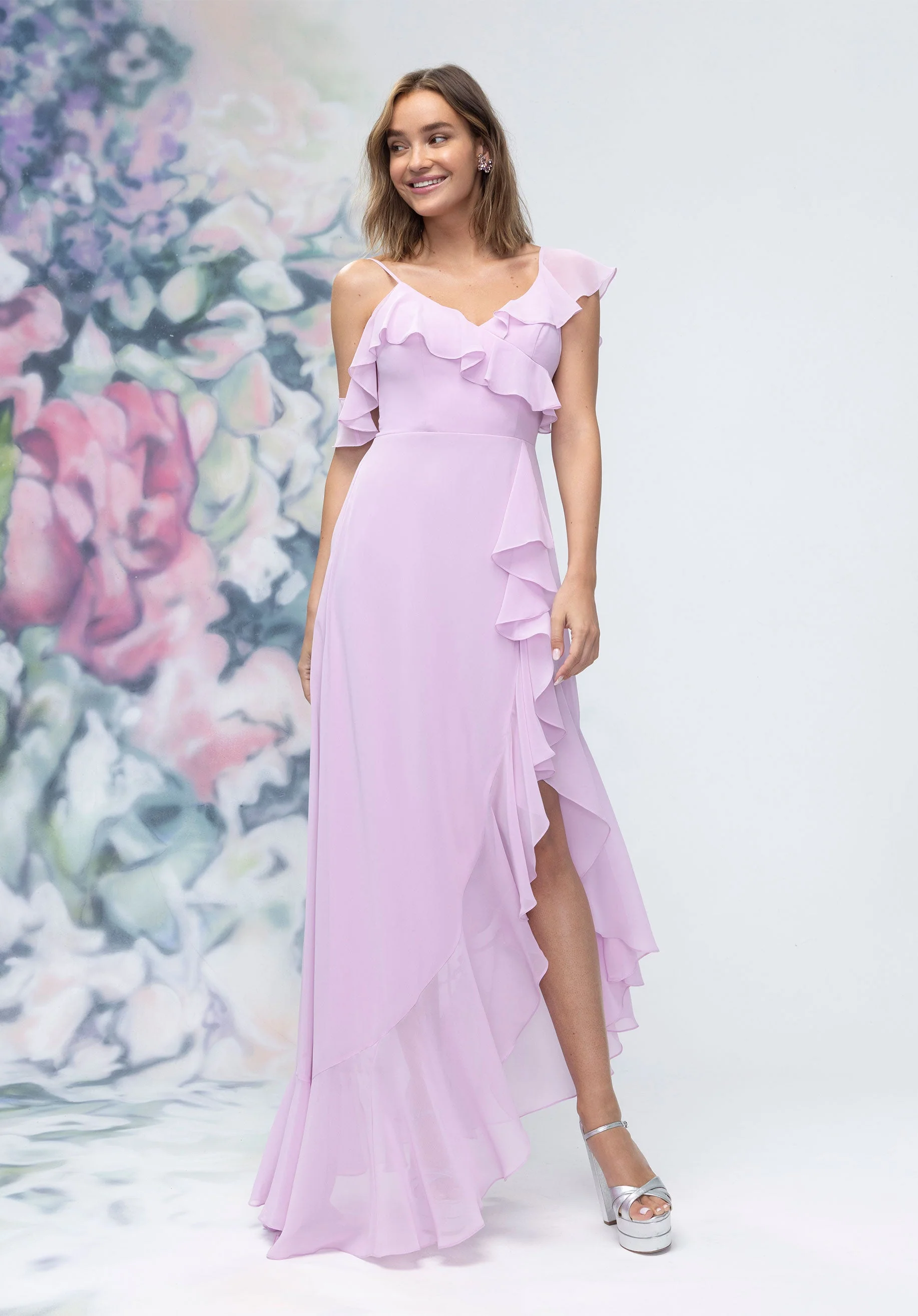 Asymmetrical Cascading Ruffle Chiffon Bridesmaid Dress - Image 39