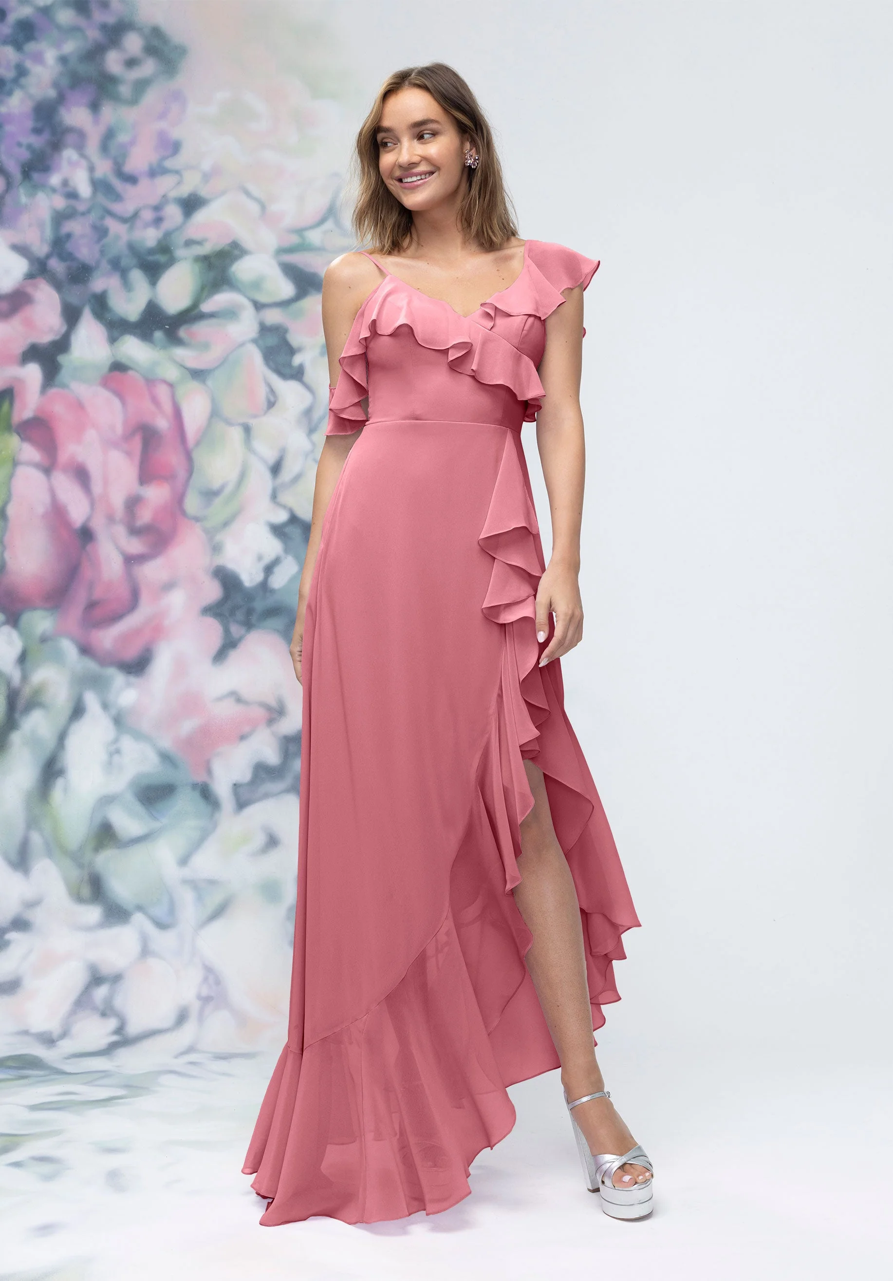 Asymmetrical Cascading Ruffle Chiffon Bridesmaid Dress - Image 41