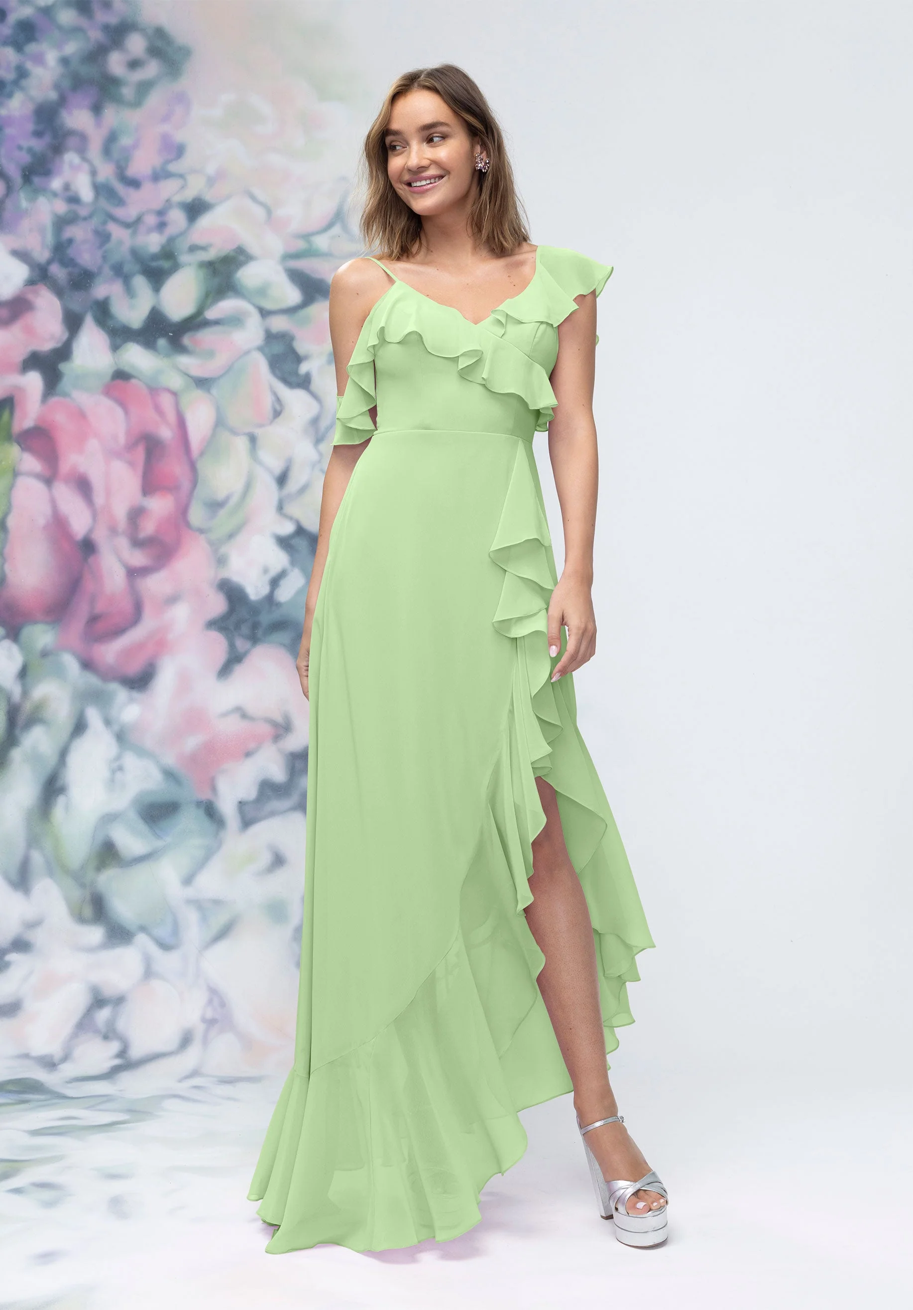 Asymmetrical Cascading Ruffle Chiffon Bridesmaid Dress - Image 42