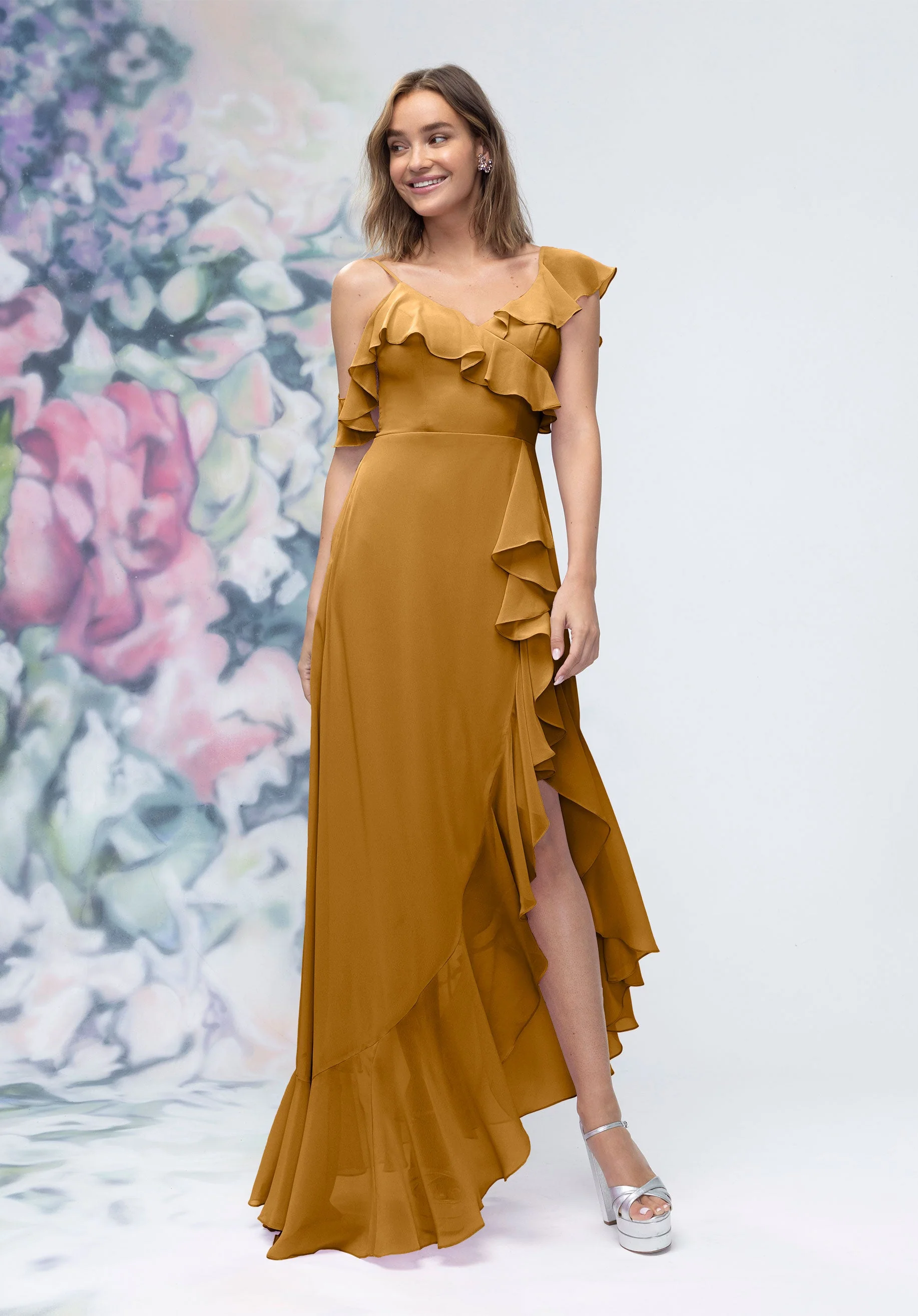 Asymmetrical Cascading Ruffle Chiffon Bridesmaid Dress - Image 43