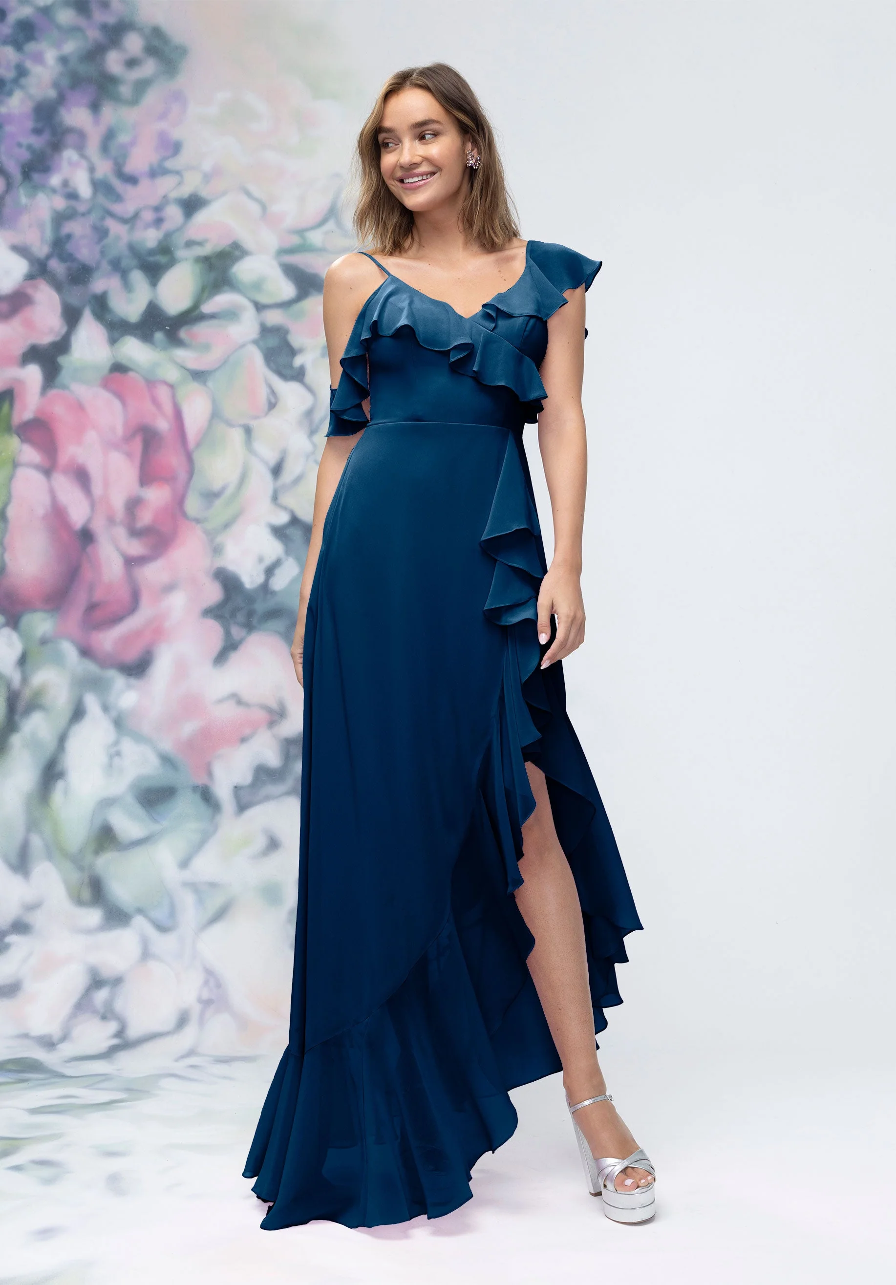 Asymmetrical Cascading Ruffle Chiffon Bridesmaid Dress - Image 44