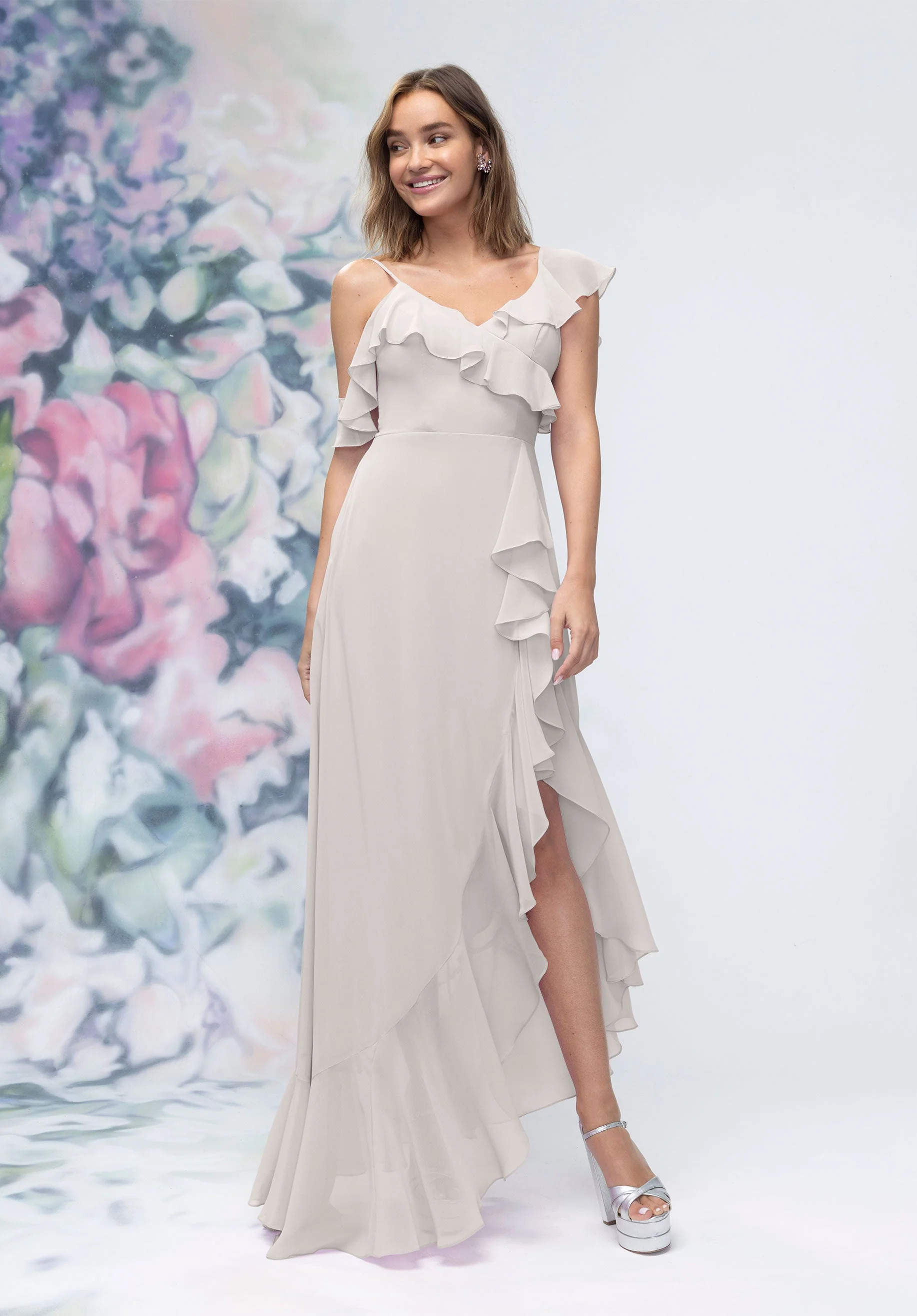 Asymmetrical Cascading Ruffle Chiffon Bridesmaid Dress - Image 46