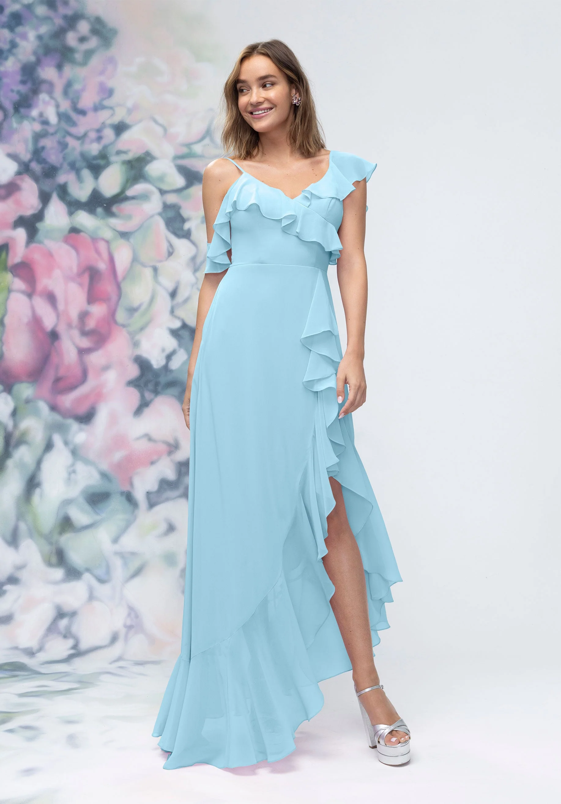 Asymmetrical Cascading Ruffle Chiffon Bridesmaid Dress - Image 47