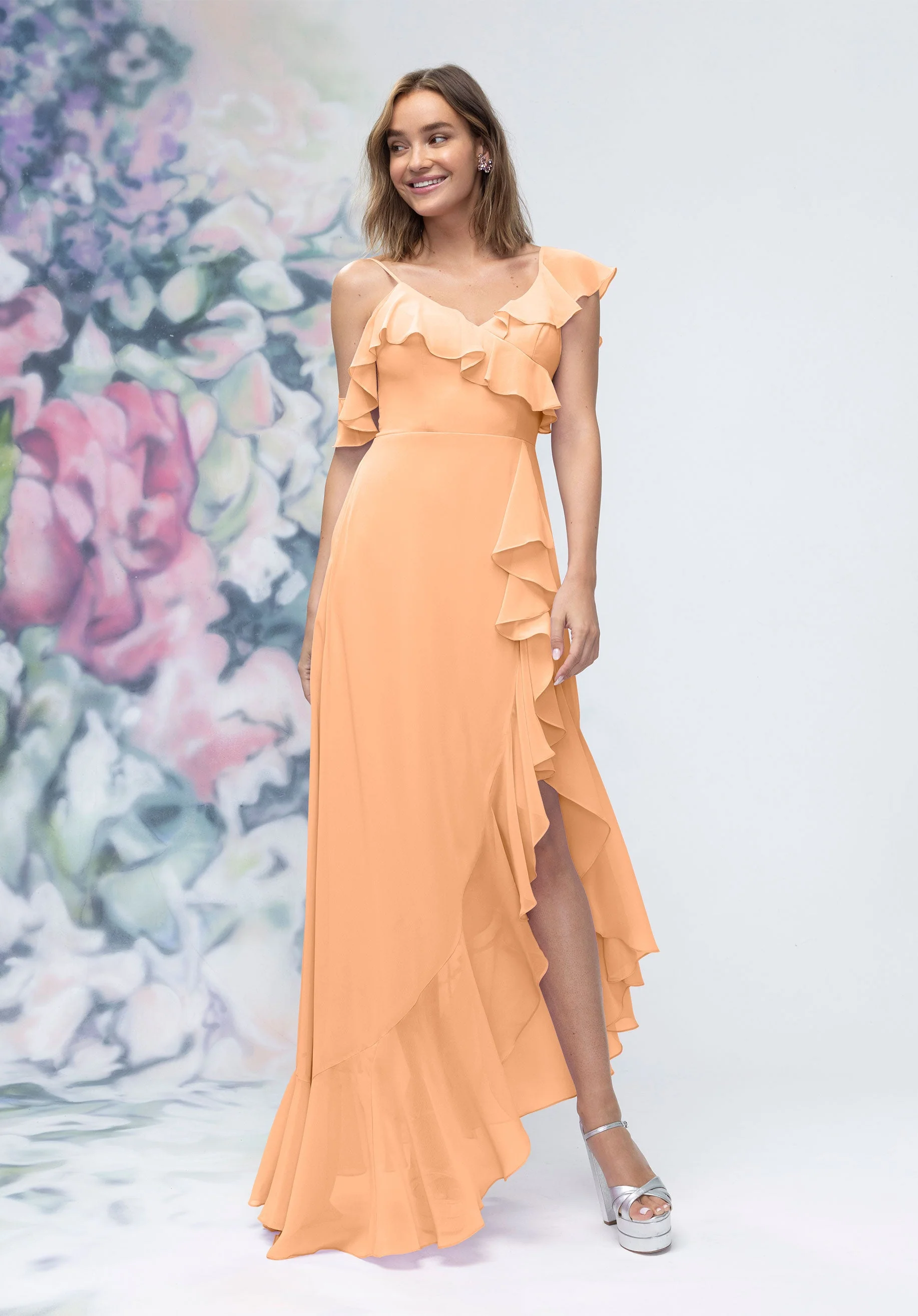 Asymmetrical Cascading Ruffle Chiffon Bridesmaid Dress - Image 49