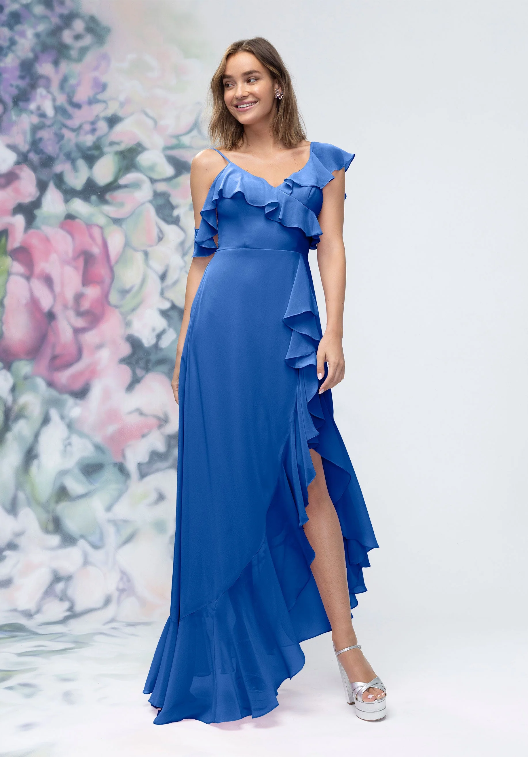 Asymmetrical Cascading Ruffle Chiffon Bridesmaid Dress - Image 5