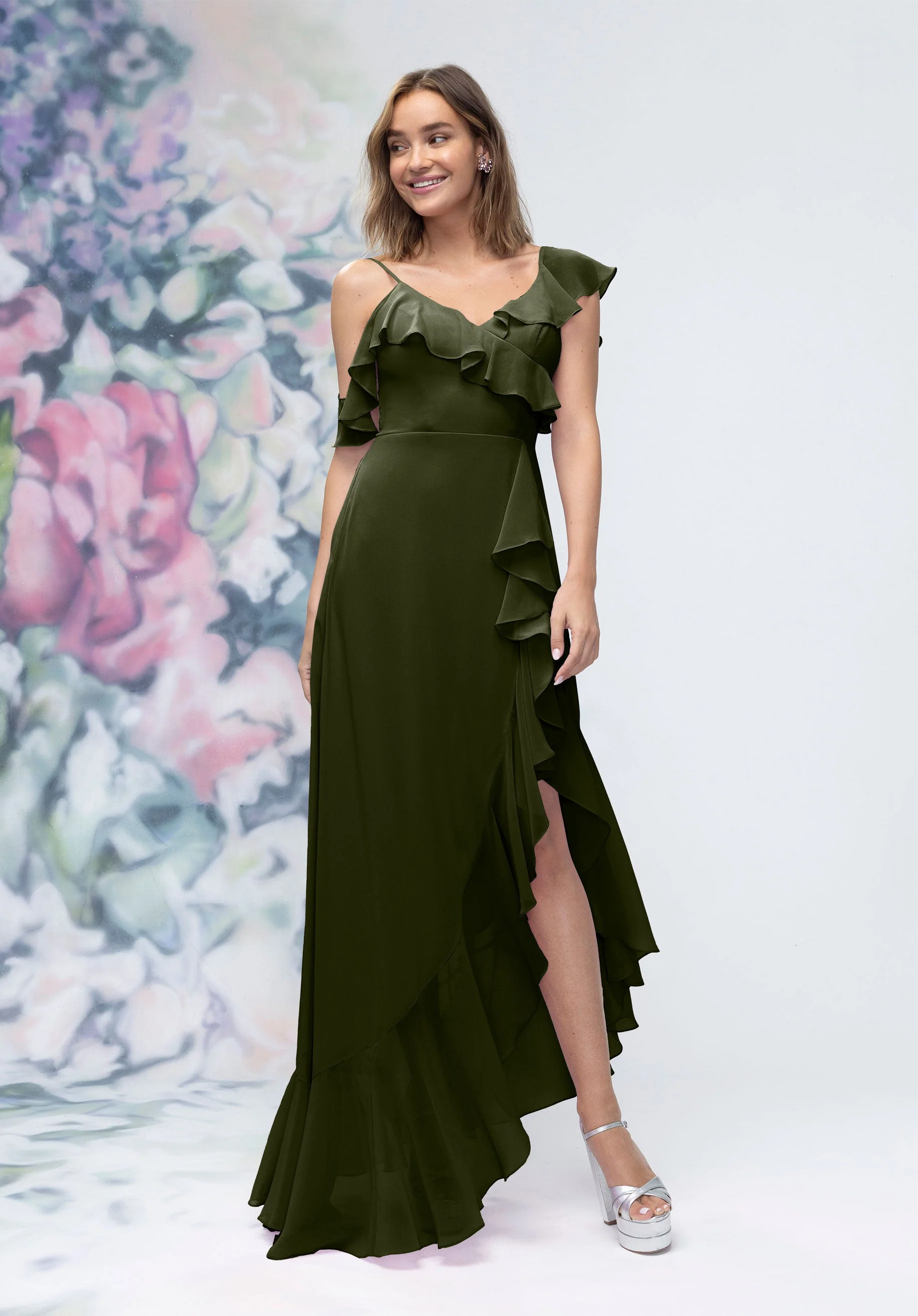 Asymmetrical Cascading Ruffle Chiffon Bridesmaid Dress - Image 54