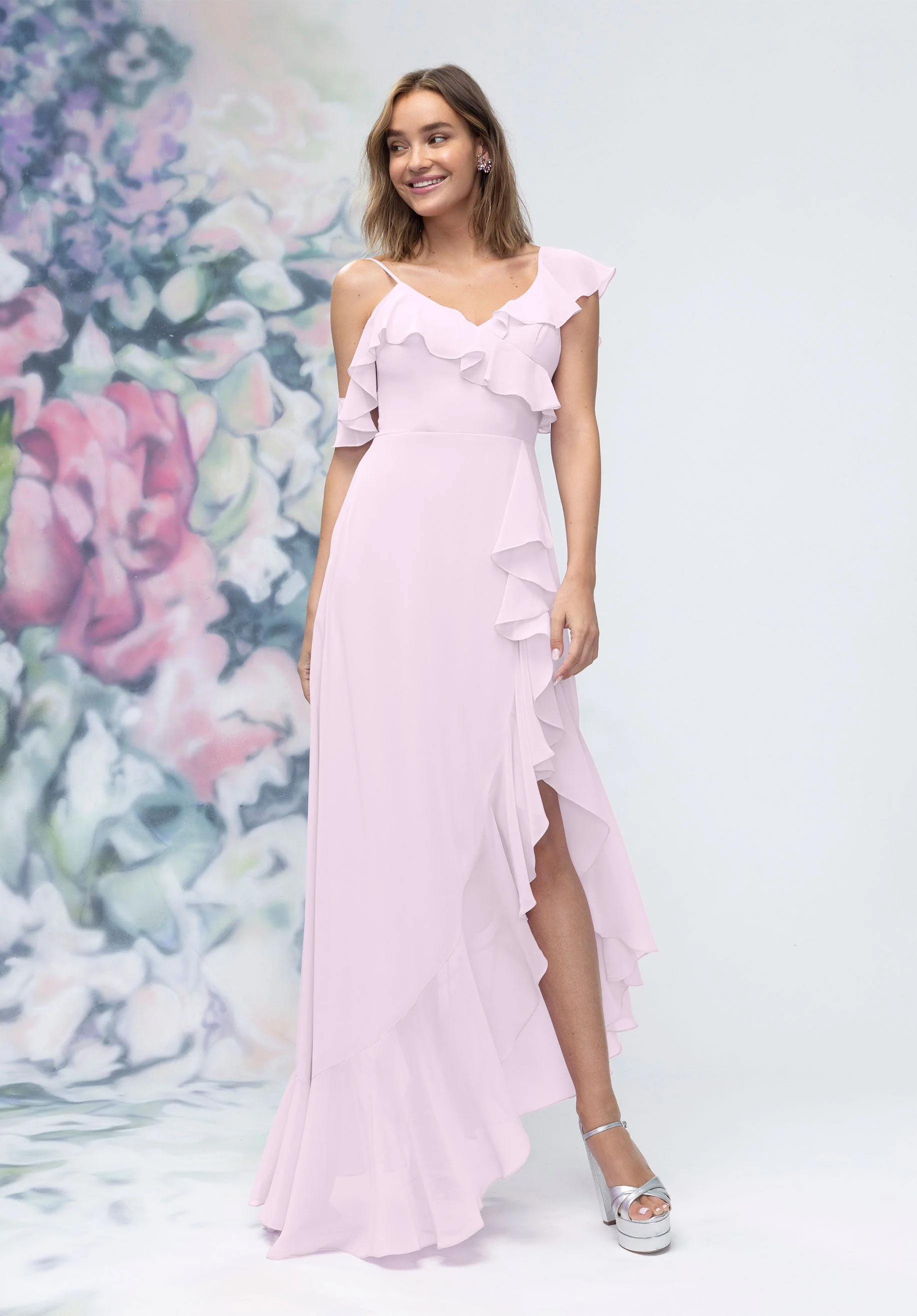 Asymmetrical Cascading Ruffle Chiffon Bridesmaid Dress - Image 57