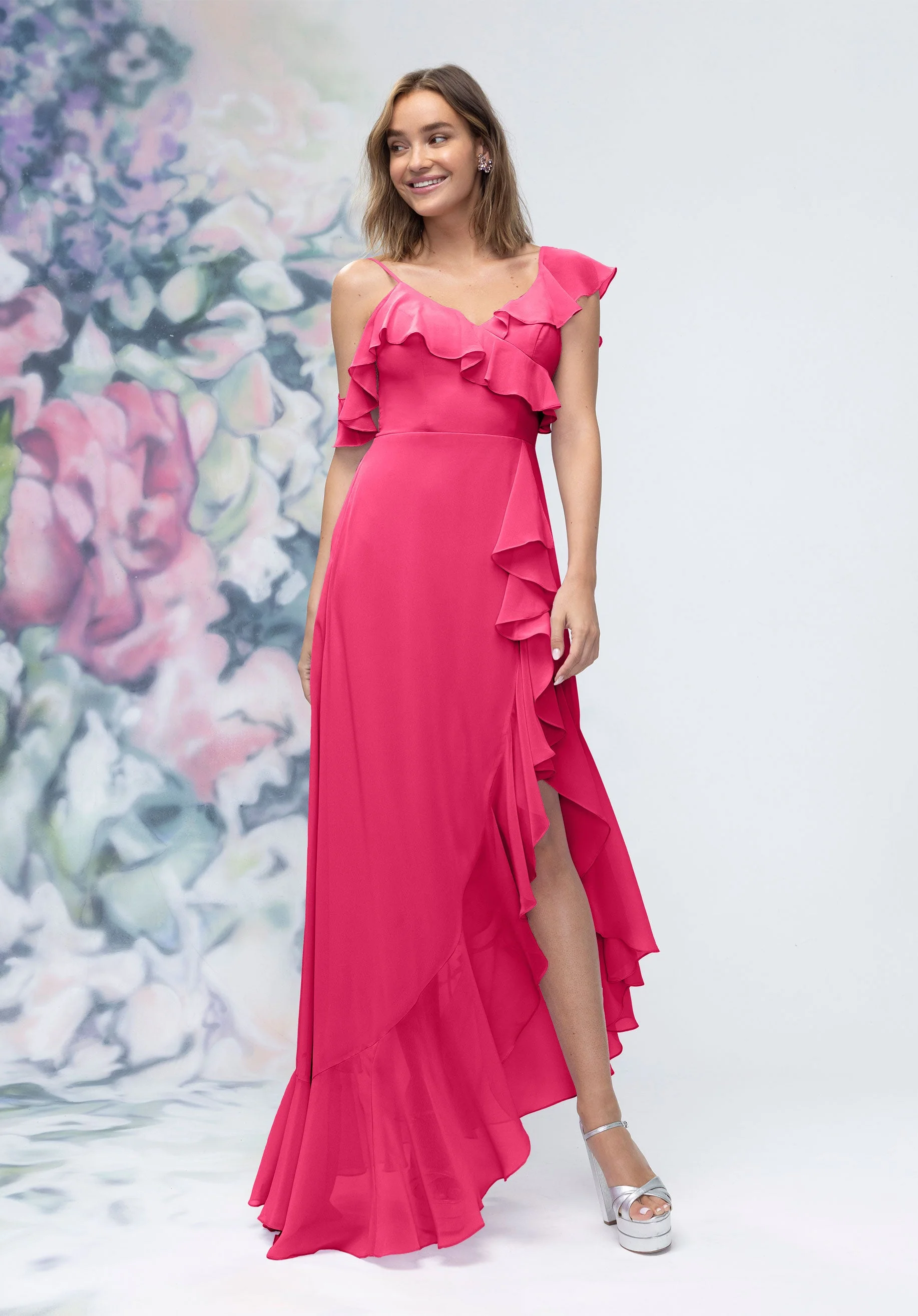 Asymmetrical Cascading Ruffle Chiffon Bridesmaid Dress - Image 6