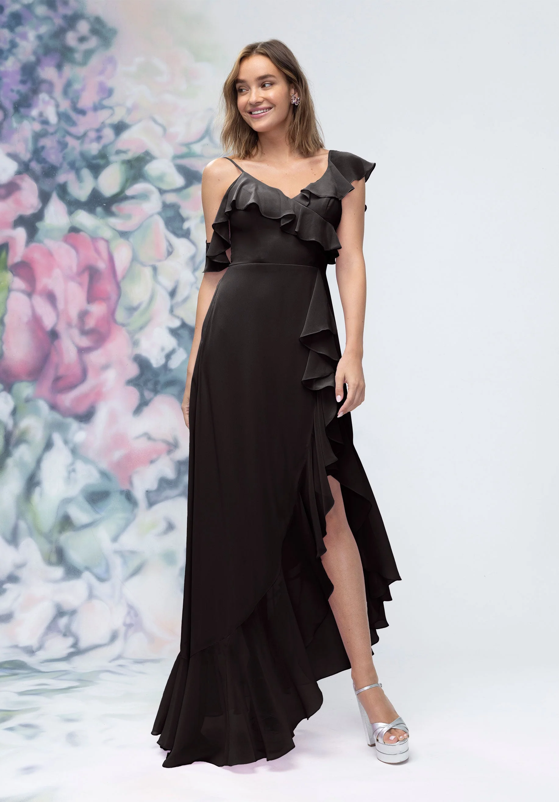 Asymmetrical Cascading Ruffle Chiffon Bridesmaid Dress - Image 7