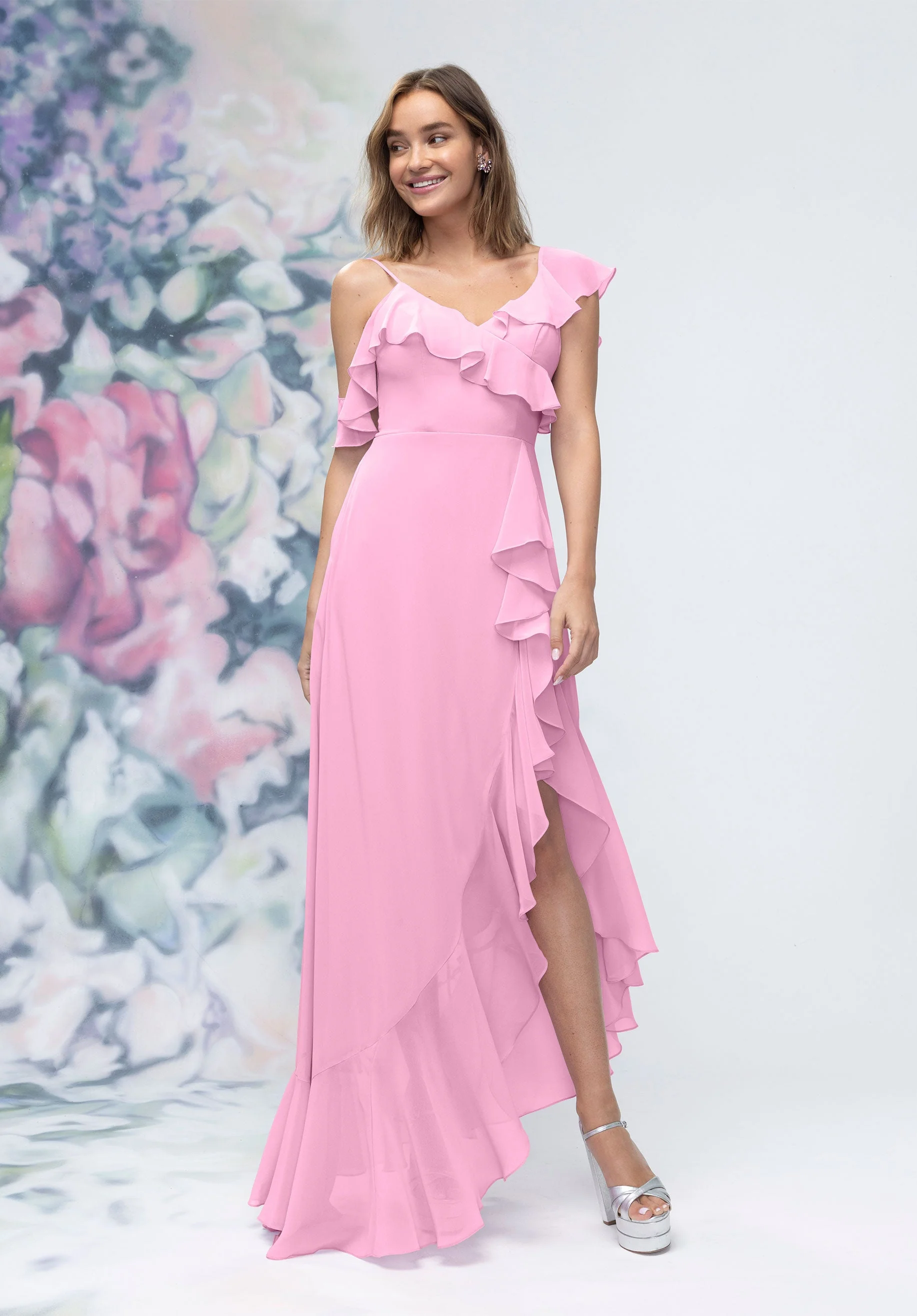 Asymmetrical Cascading Ruffle Chiffon Bridesmaid Dress - Image 8