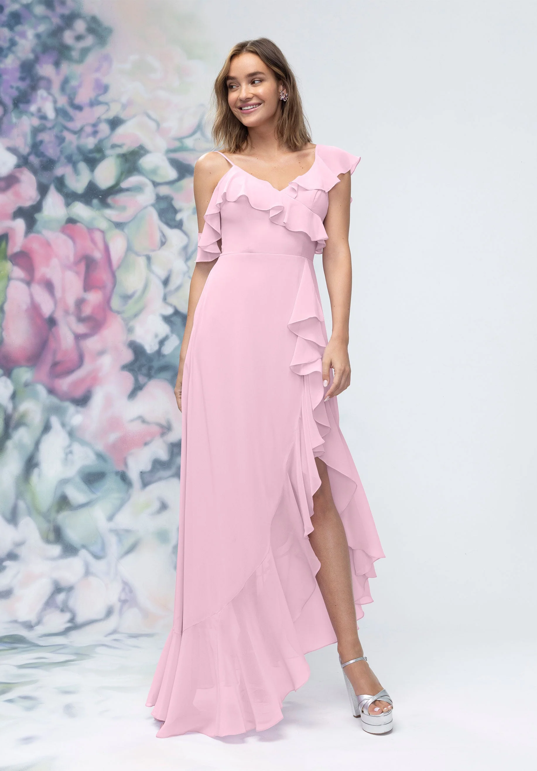 Asymmetrical Cascading Ruffle Chiffon Bridesmaid Dress - Image 9