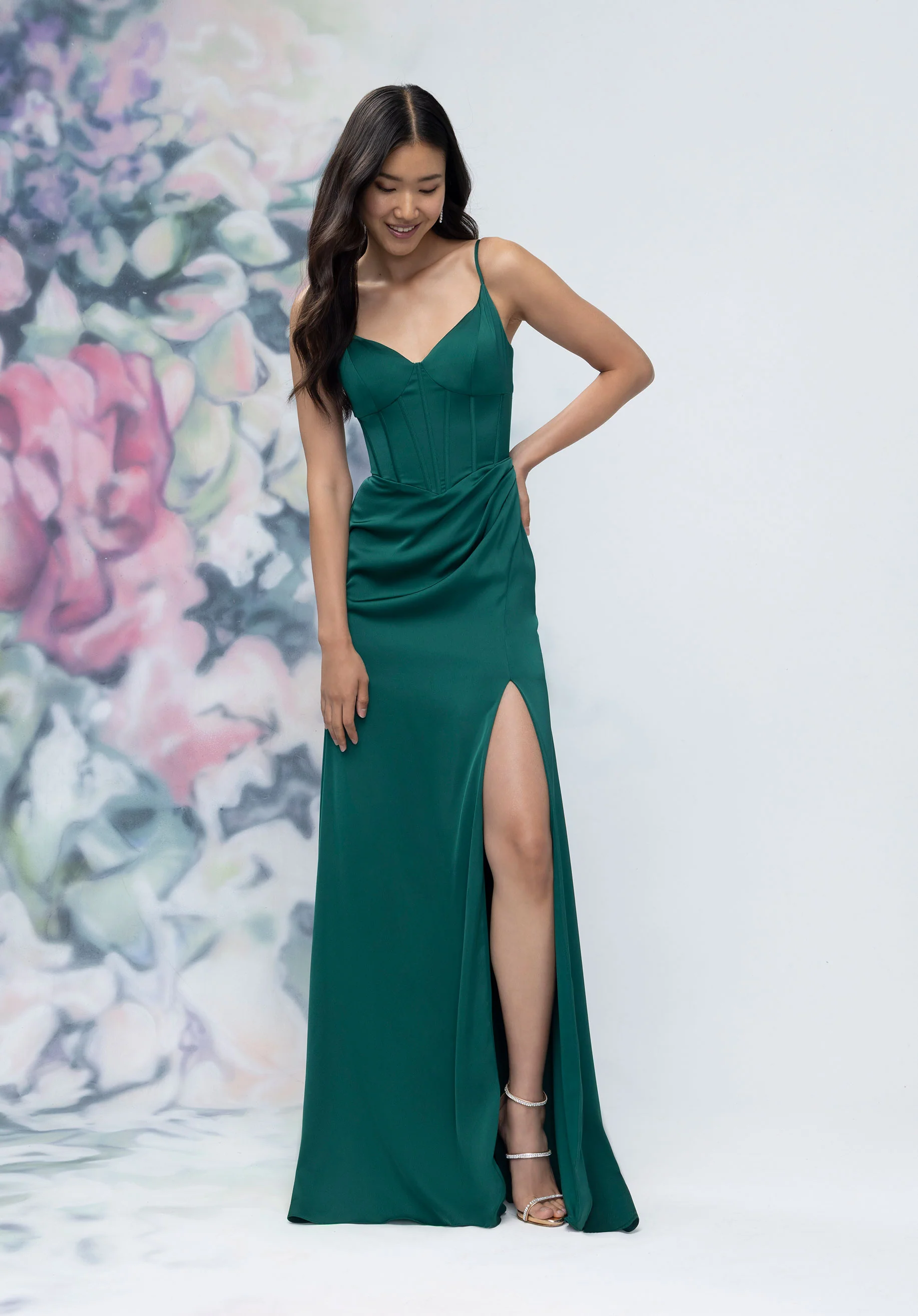 Basque Waist Luxe Satin Bridesmaid Dress with Boned Bodice - Image 3