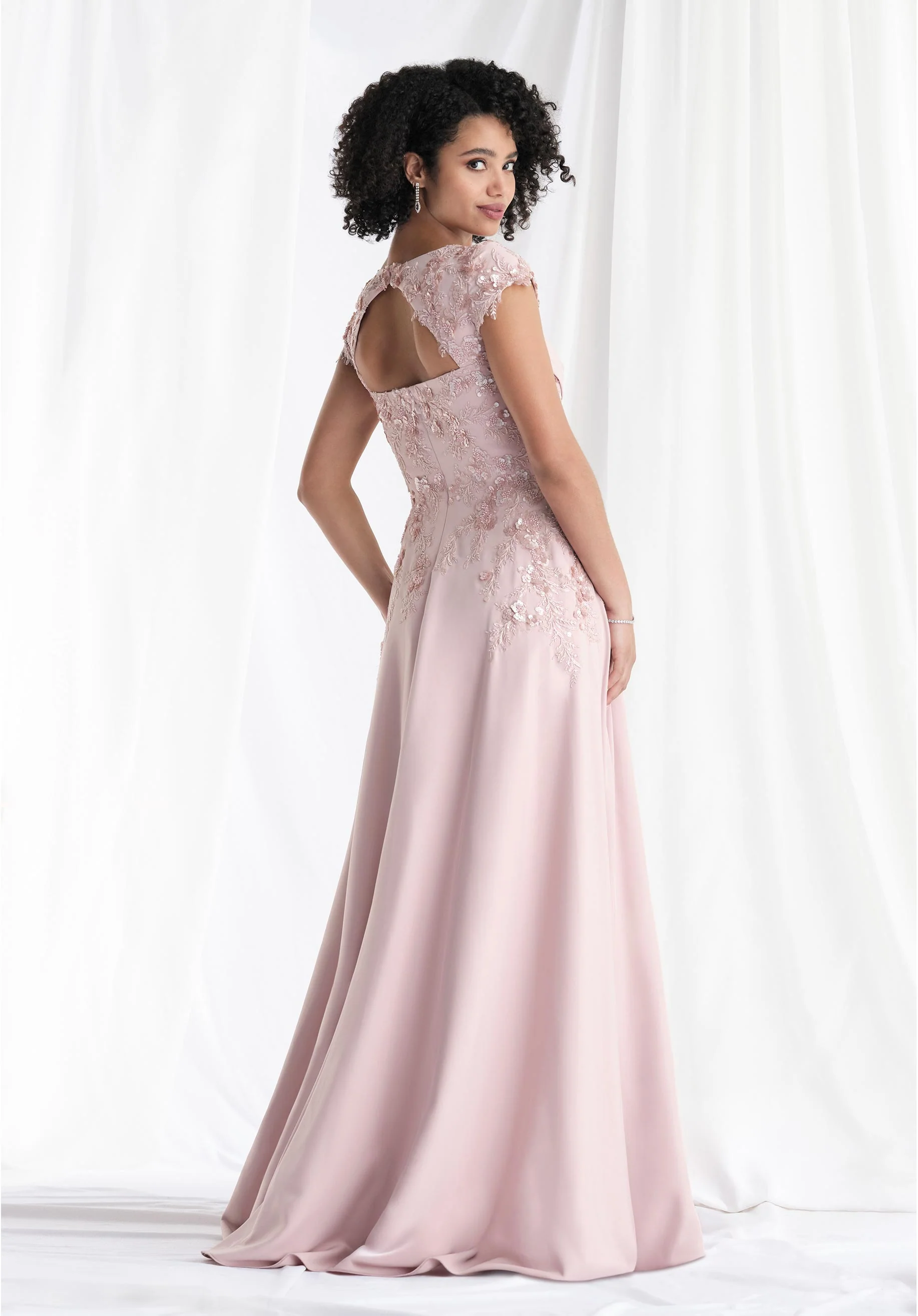 Beaded Appliqué Crepe A-Line Evening Gown - Image 6