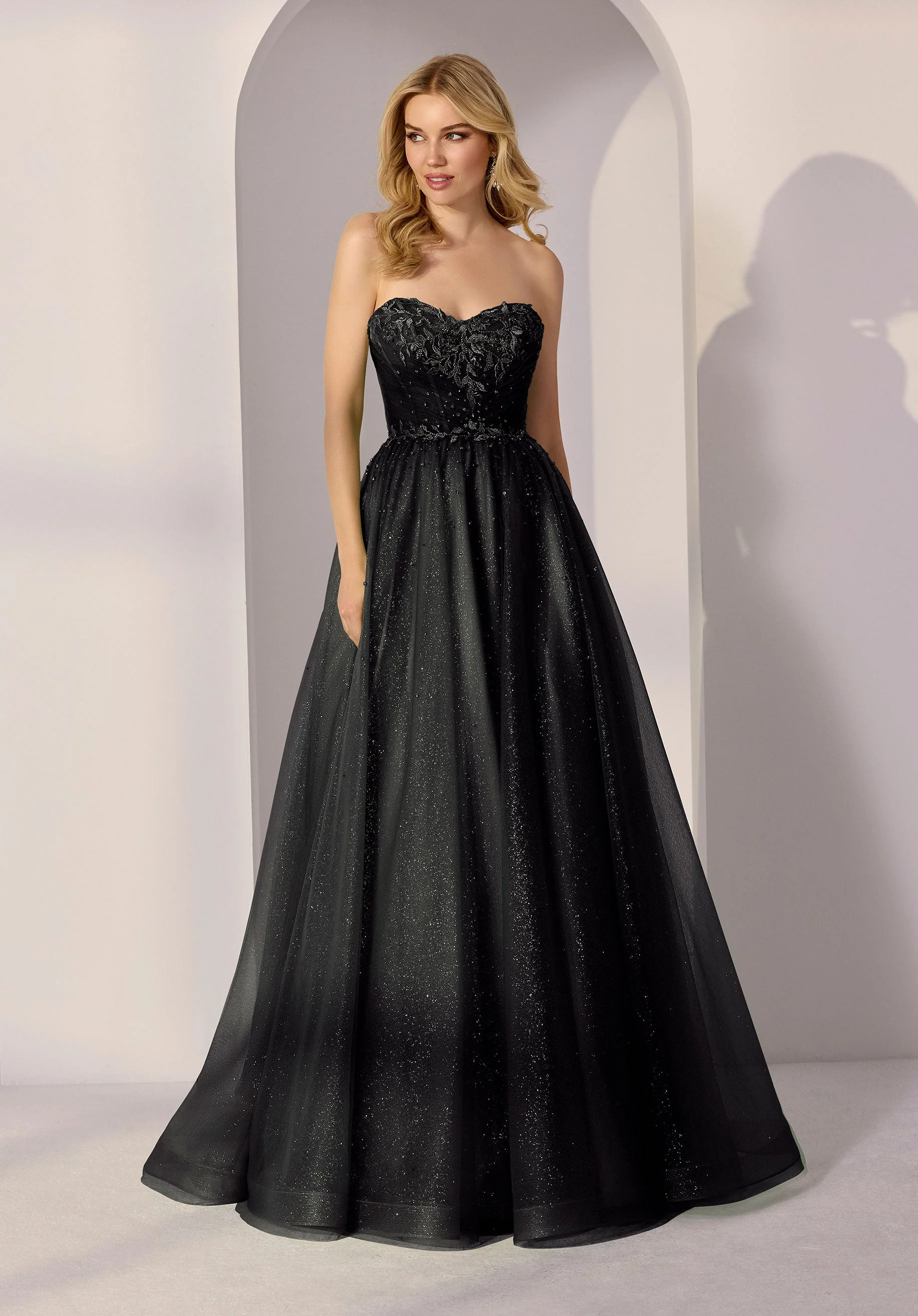 Beaded Bodice Corset Back Glitter Tulle Party Dress - Image 3