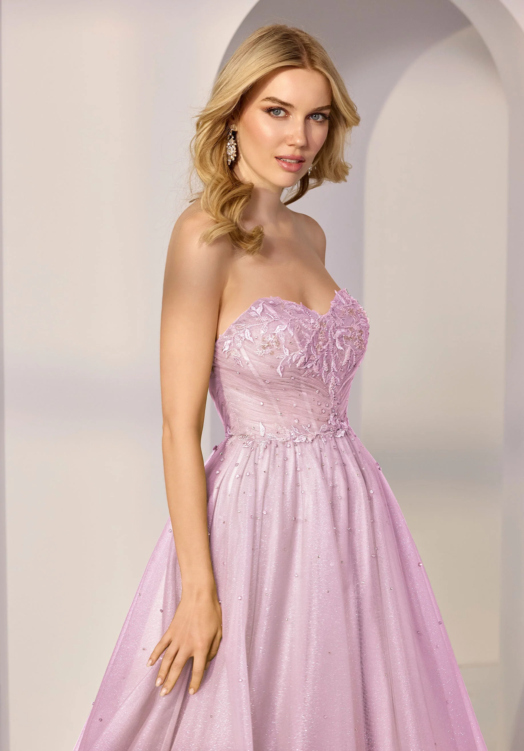 Beaded Bodice Corset Back Glitter Tulle Party Dress - Image 4