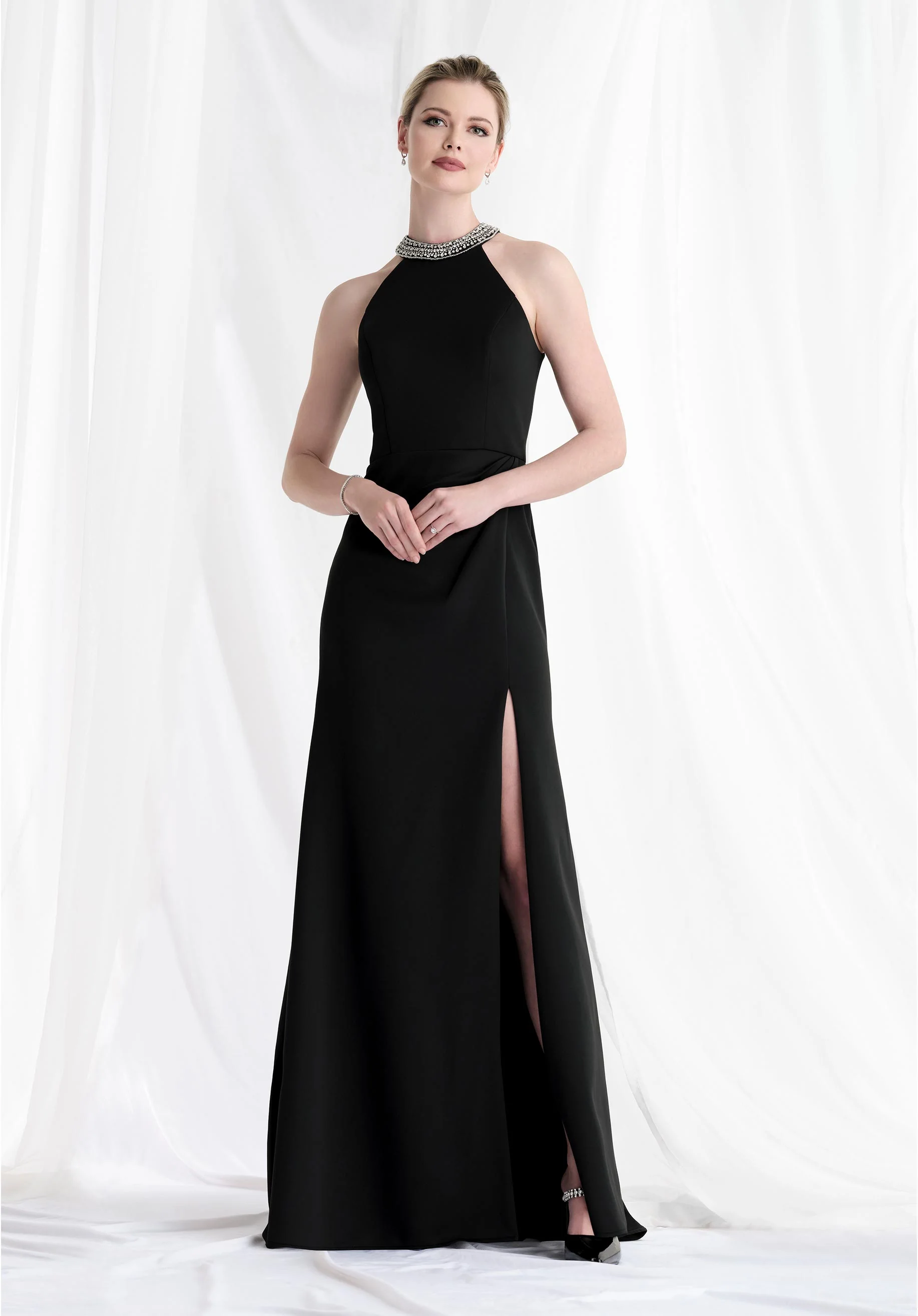 Beaded Collar Halter Neck Fit and Flare Evening Gown - Image 3