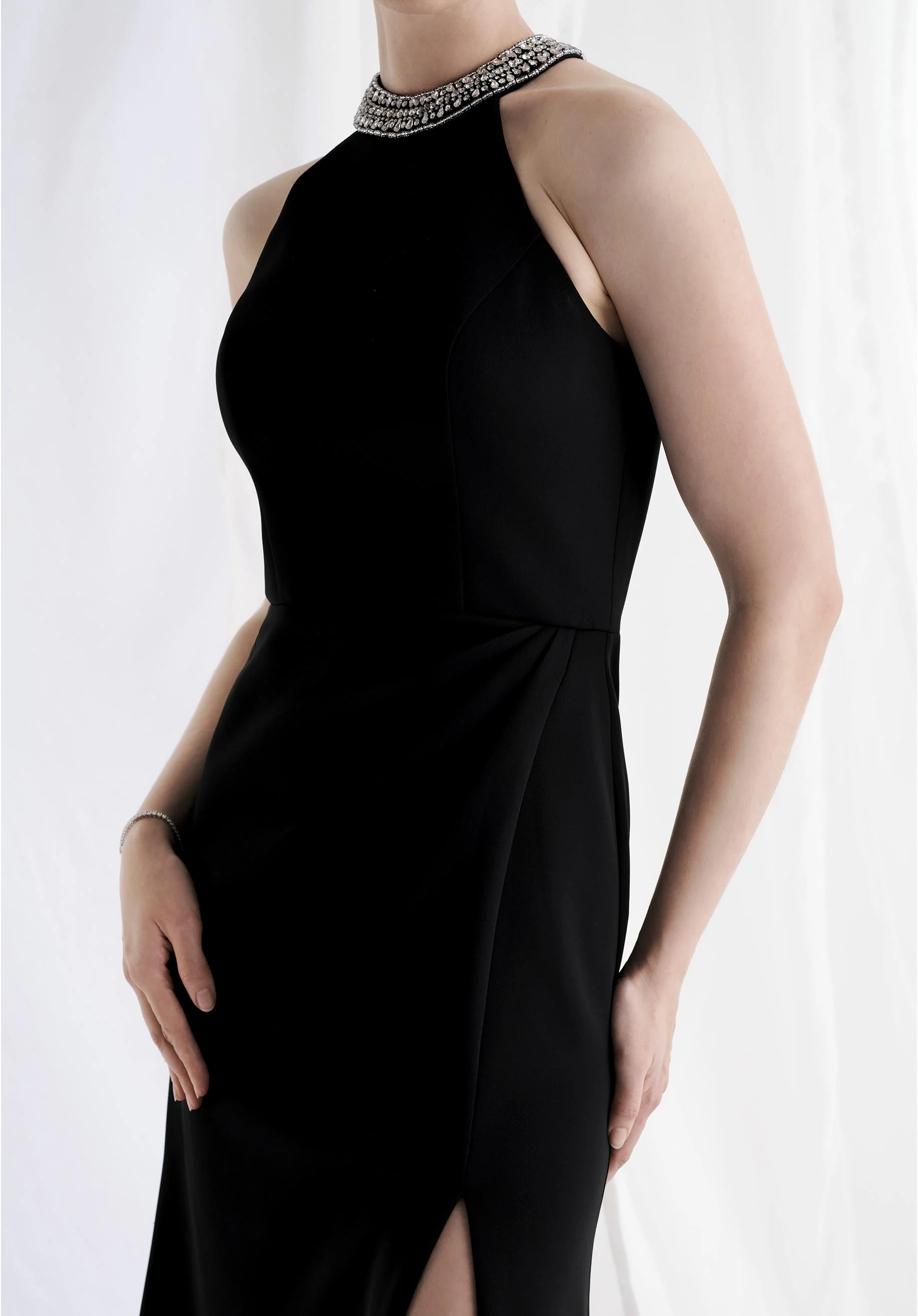 Beaded Collar Halter Neck Fit and Flare Evening Gown - Image 5