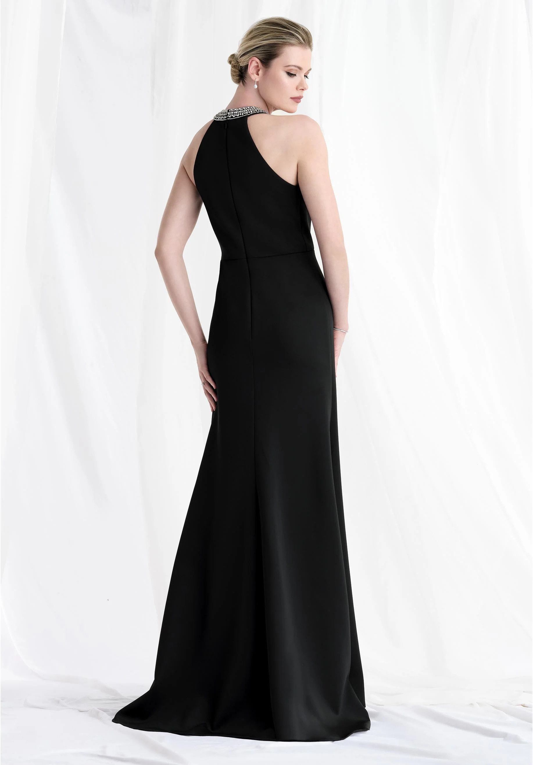 Beaded Collar Halter Neck Fit and Flare Evening Gown - Image 7