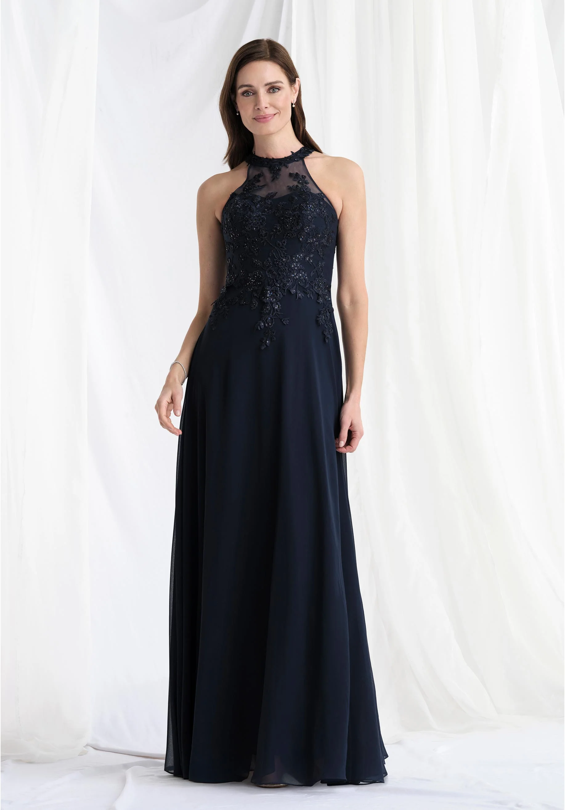 Beaded Illusion Halter Neck Evening Gown - Image 3