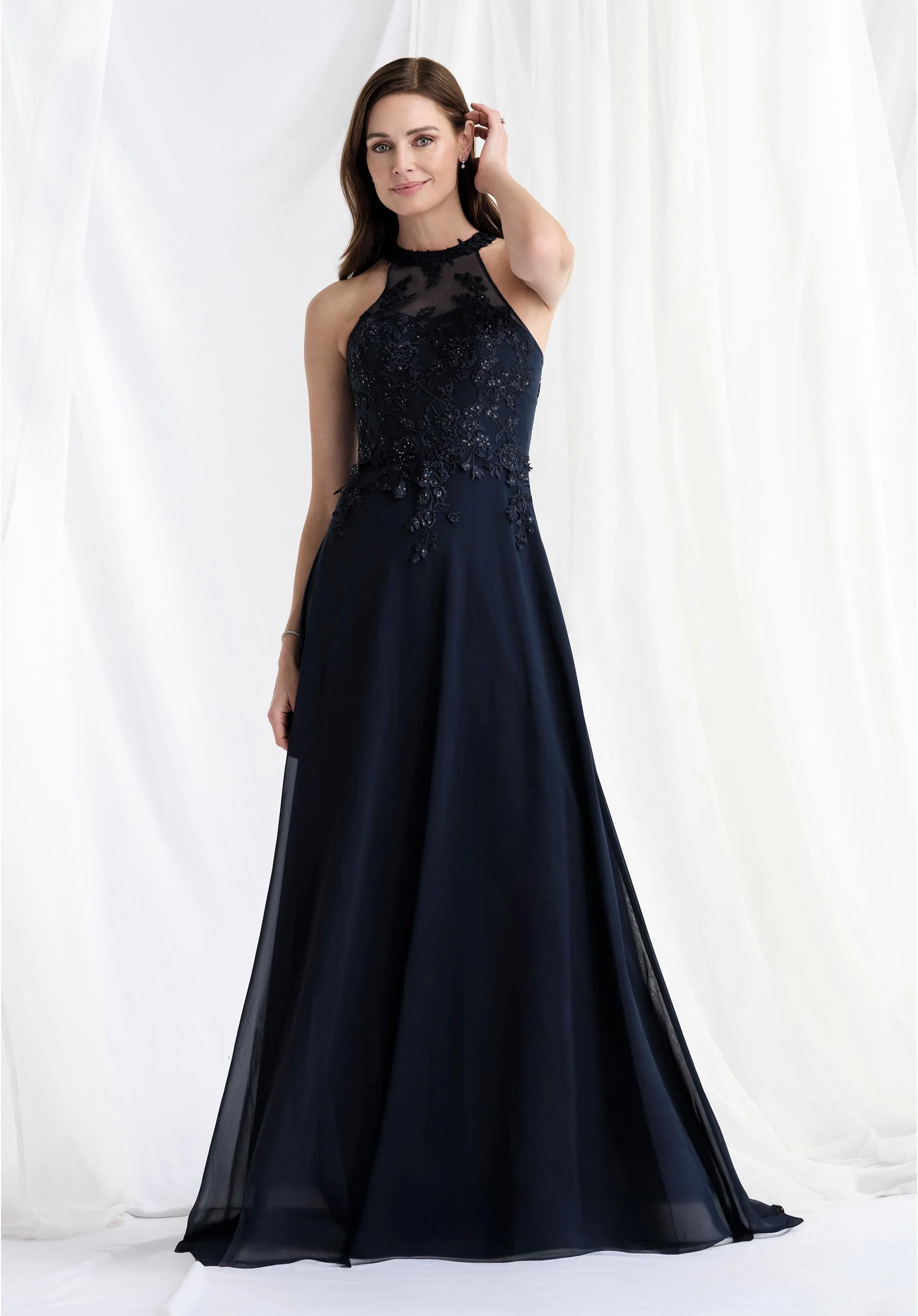 Beaded Illusion Halter Neck Evening Gown - Image 4