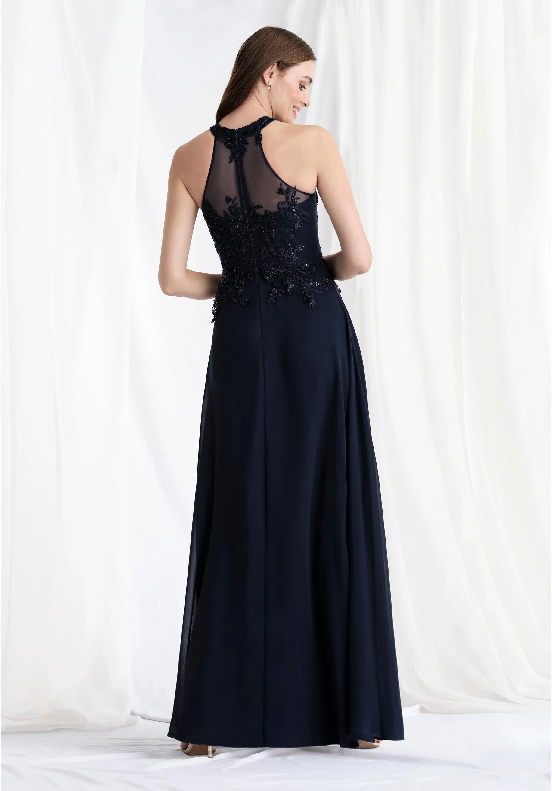 Beaded Illusion Halter Neck Evening Gown - Image 6