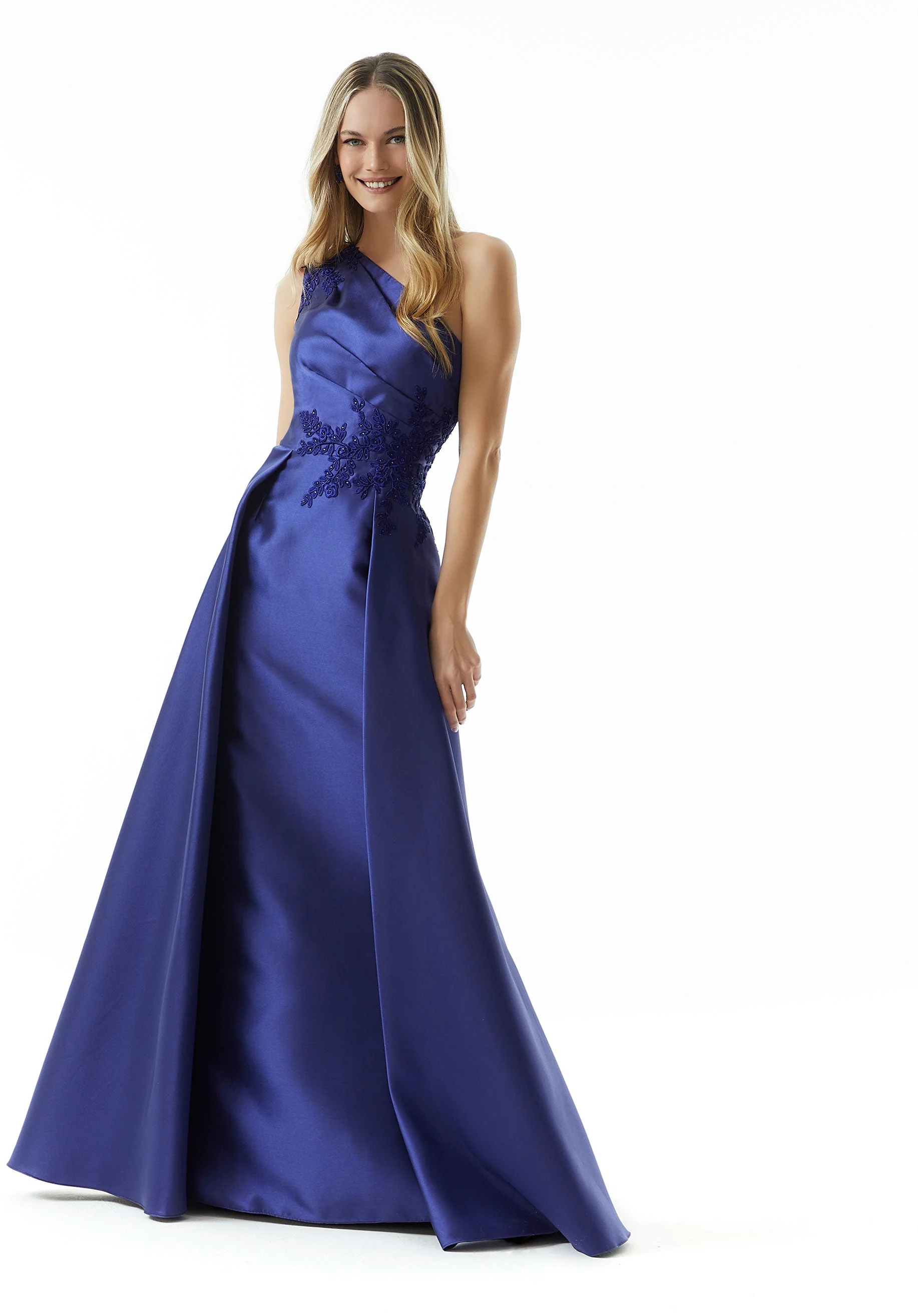 Beaded Lace A-line Larissa Satin Evening Gown - Image 3
