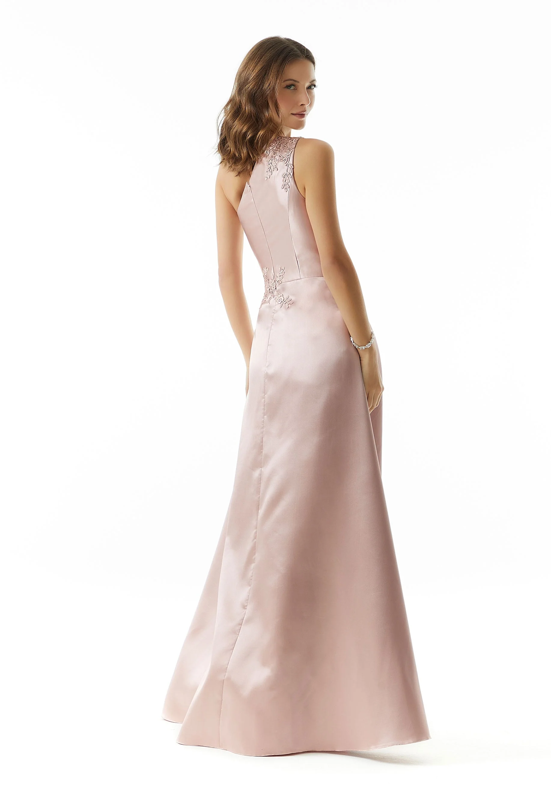 Beaded Lace A-line Larissa Satin Evening Gown - Image 5
