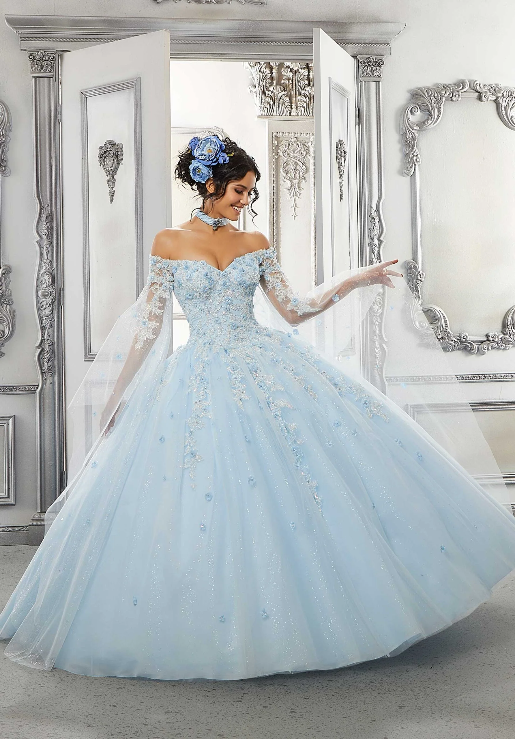 Beaded Lace and Sparkle Tulle Quinceañera Dress