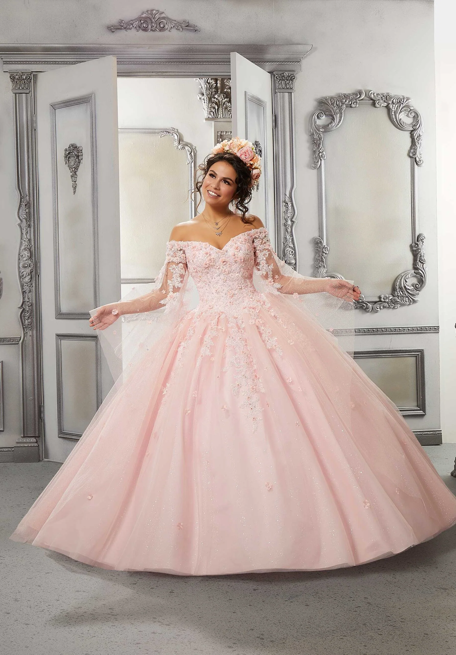 Beaded Lace and Sparkle Tulle Quinceañera Dress - Image 3