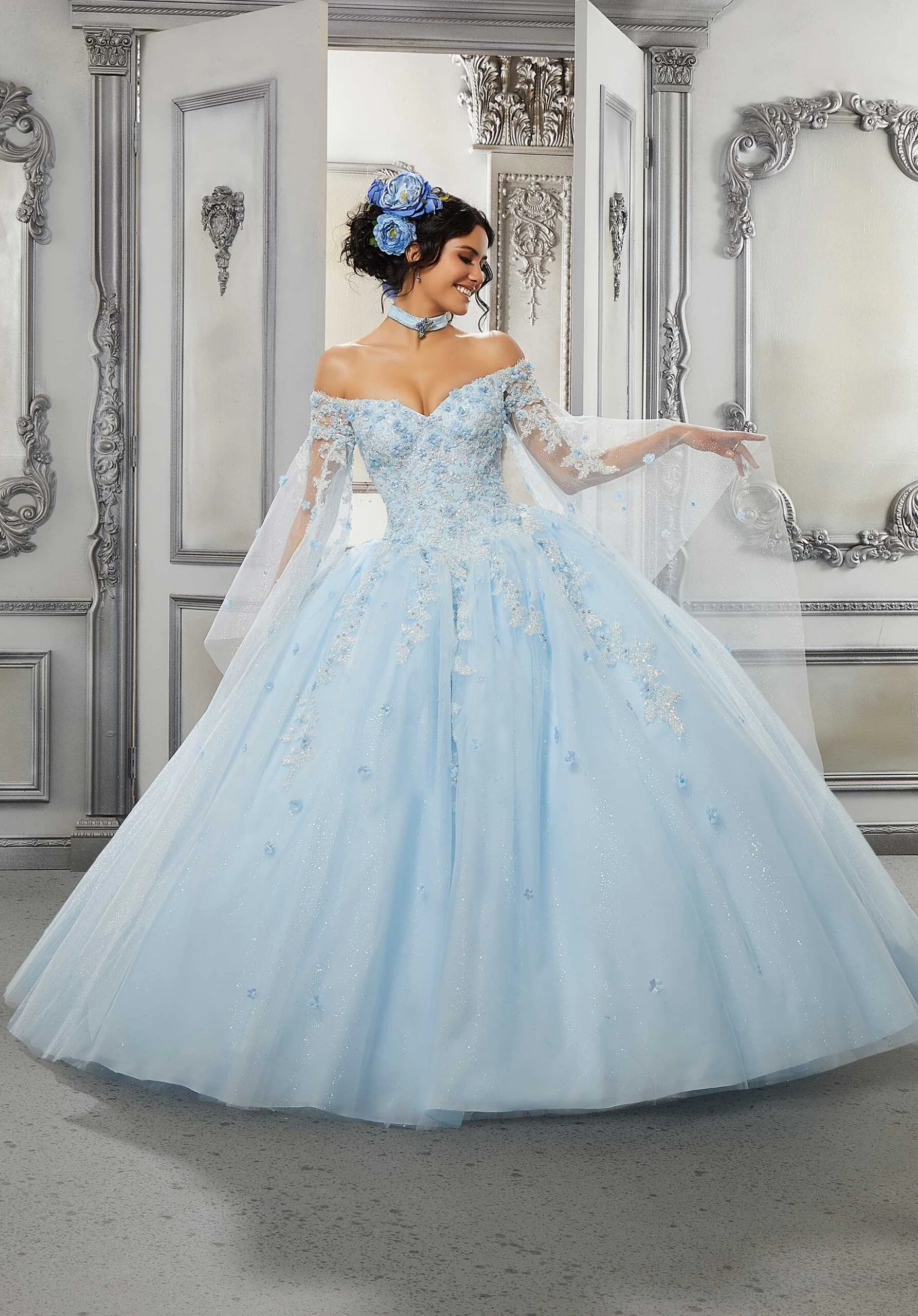Beaded Lace and Sparkle Tulle Quinceañera Dress - Image 5