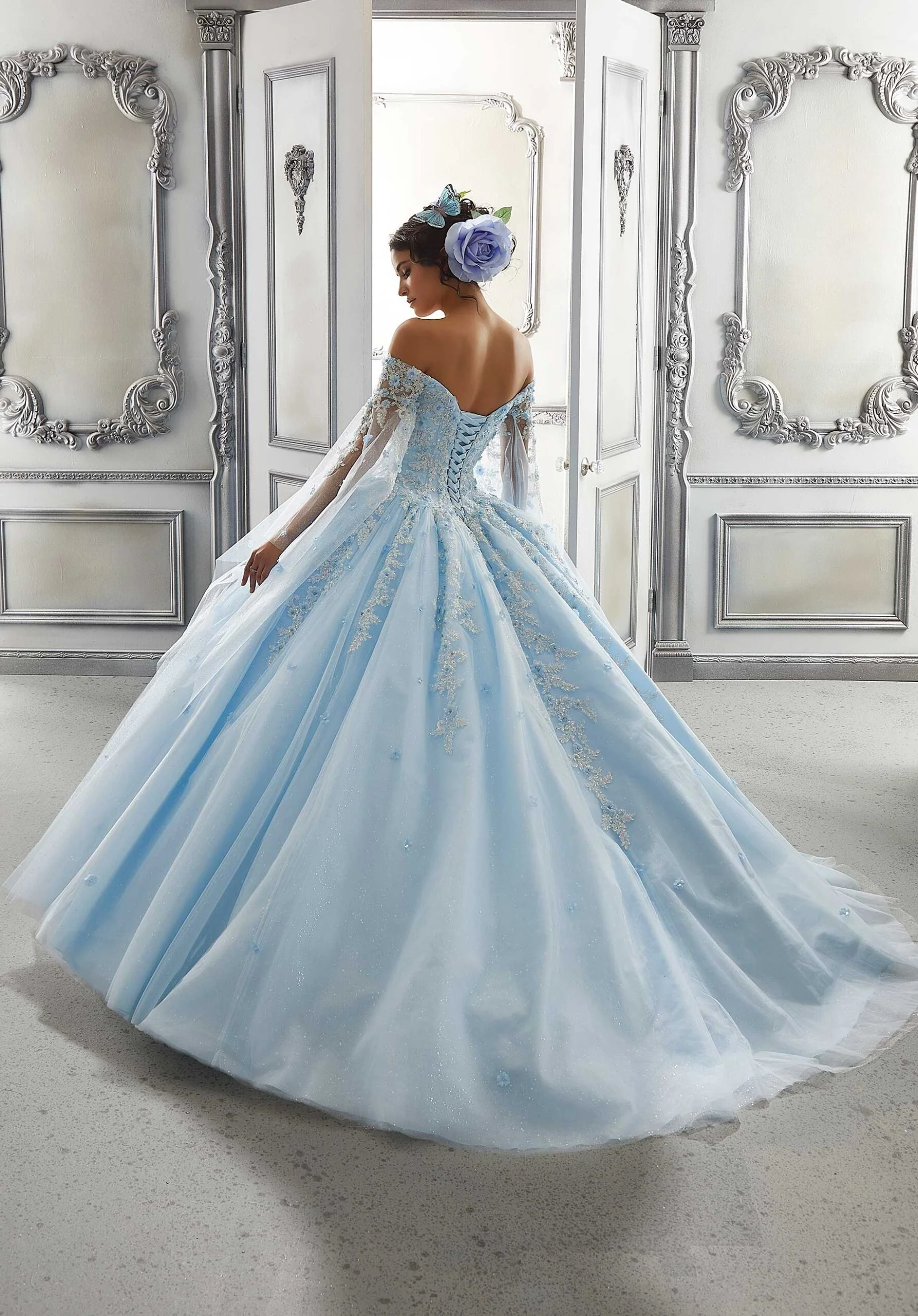 Beaded Lace and Sparkle Tulle Quinceañera Dress - Image 6