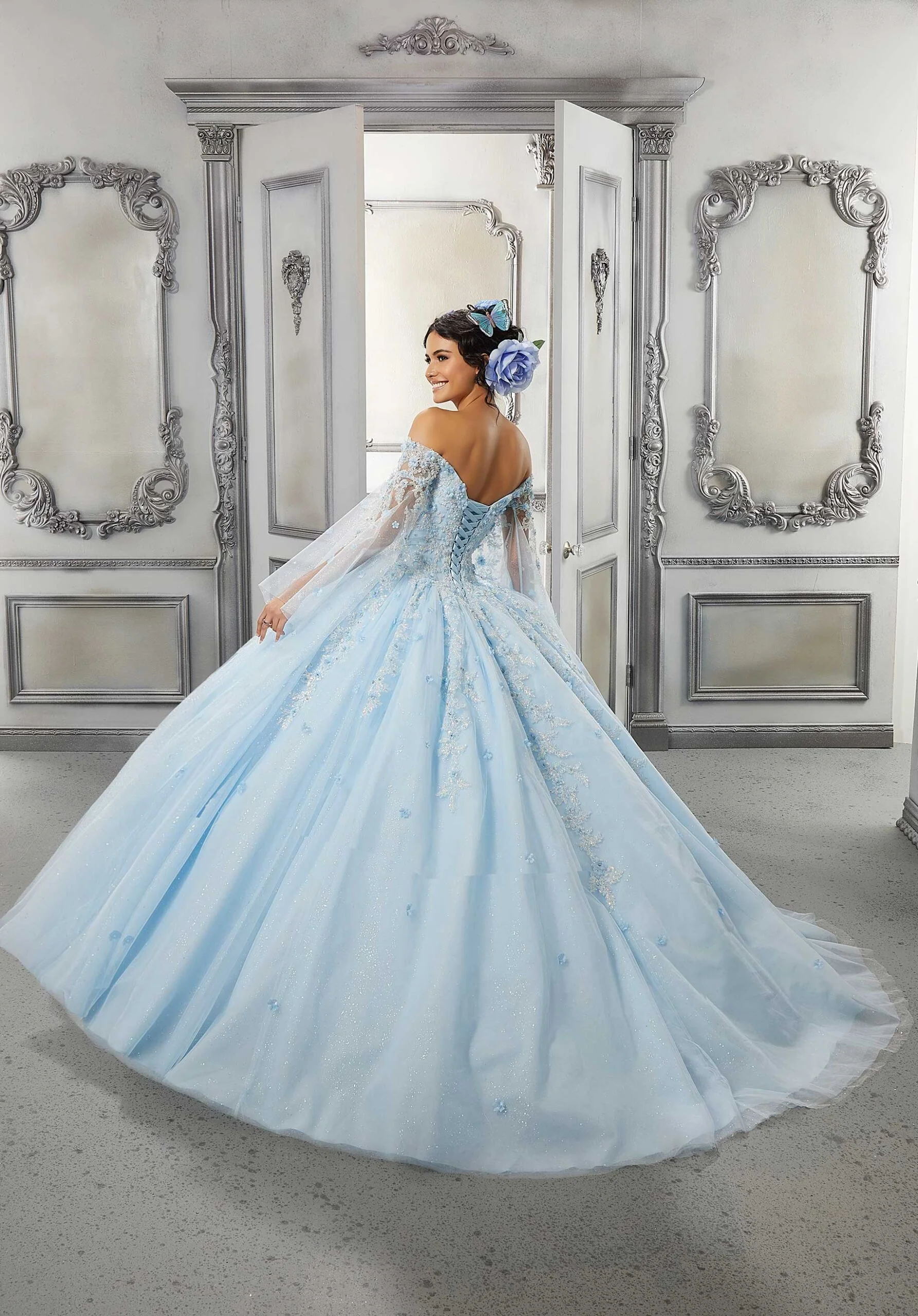 Beaded Lace and Sparkle Tulle Quinceañera Dress - Image 7