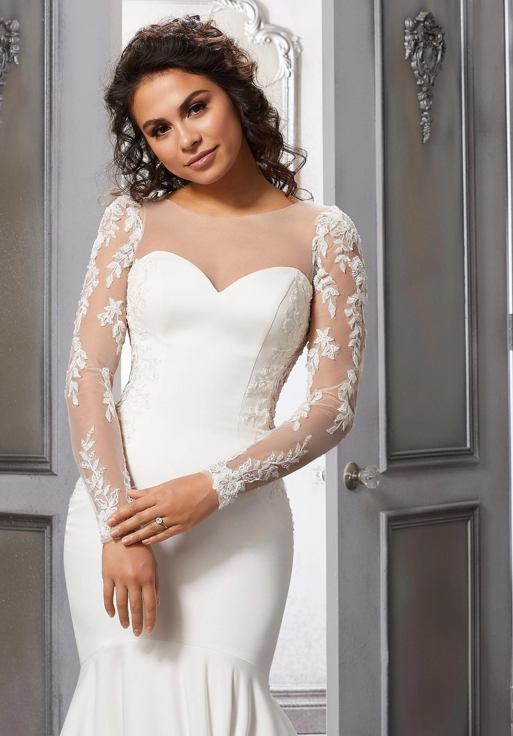 Beaded Lace Appliqués on Net Sleeves