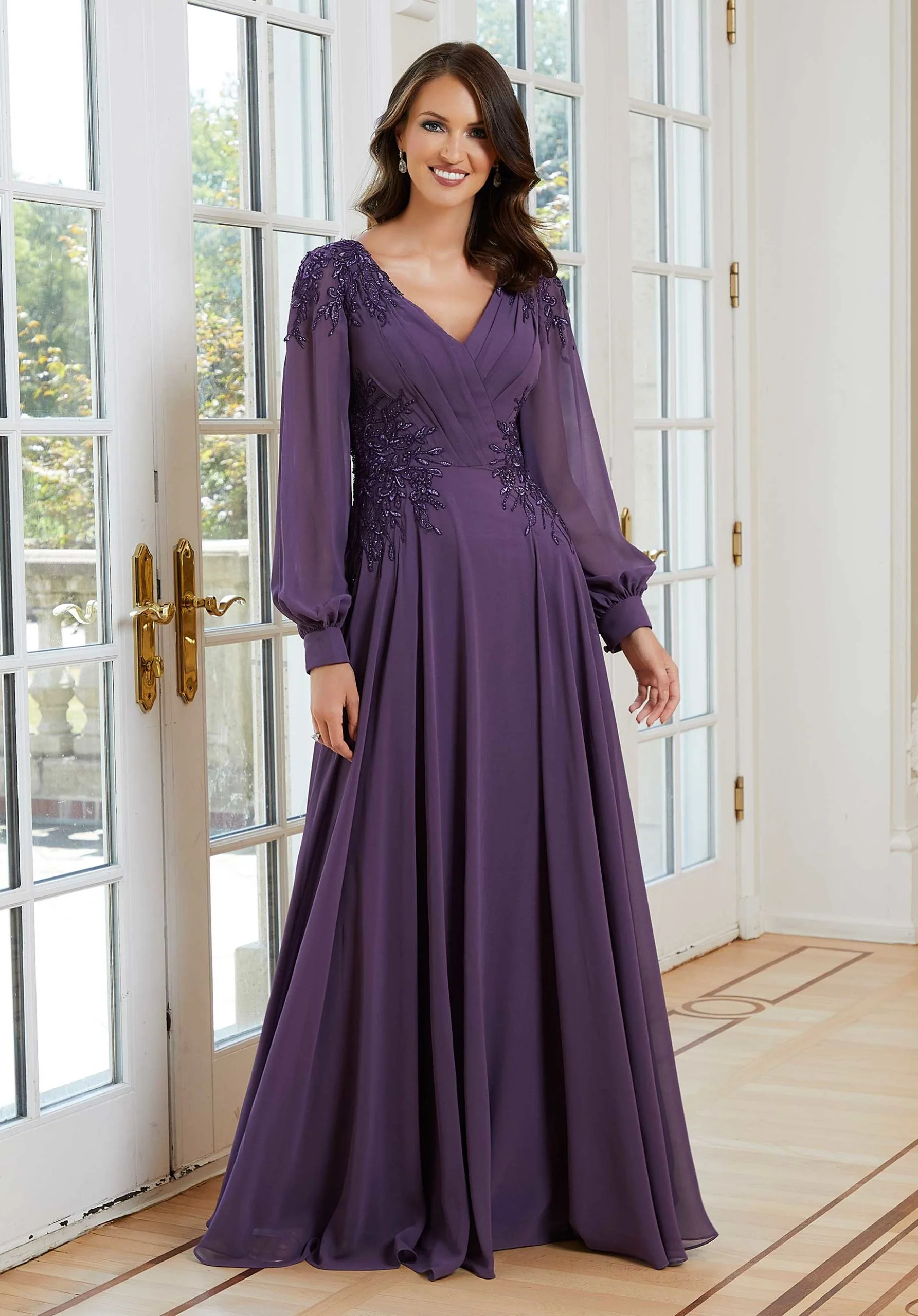 Beaded Lace Chiffon Evening Gown