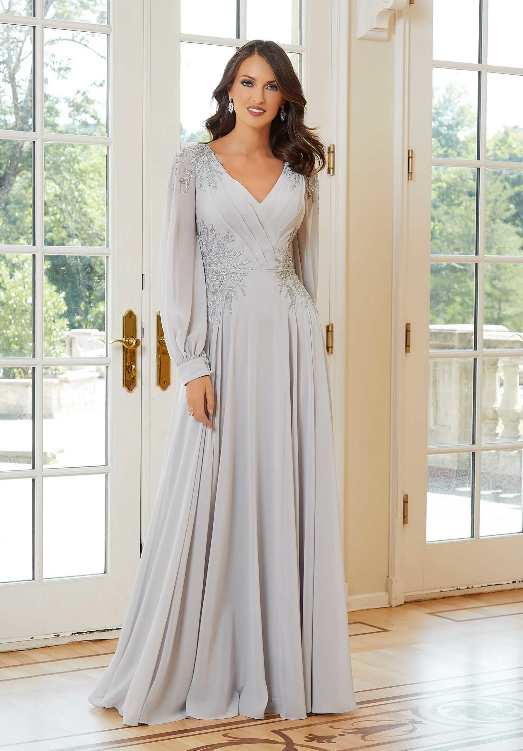 Beaded Lace Chiffon Evening Gown - Image 5