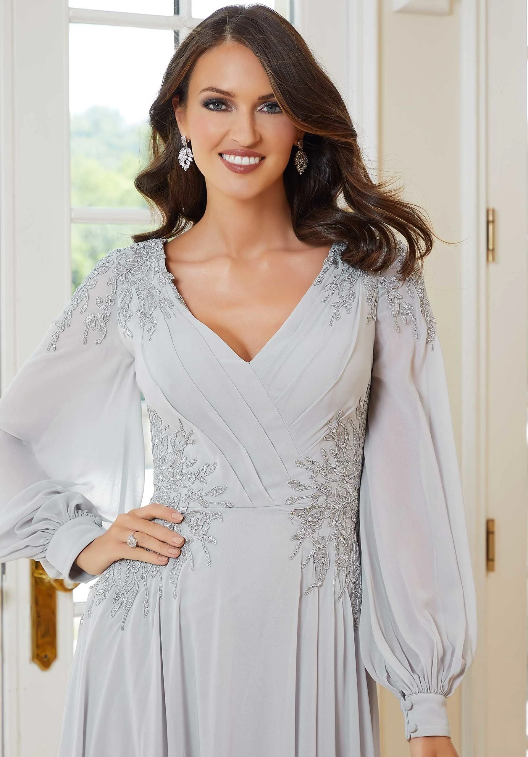 Beaded Lace Chiffon Evening Gown - Image 6